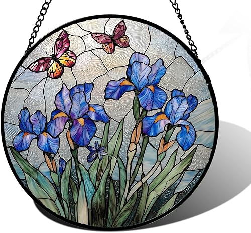 Miniatura 18 de Colgante de Vidriera para Ventana, Árbol de la Vida Colorido Atrapasoles Panel de Vidrio Azul Decoración Atrapasol para Cumpleaños para Mujeres,