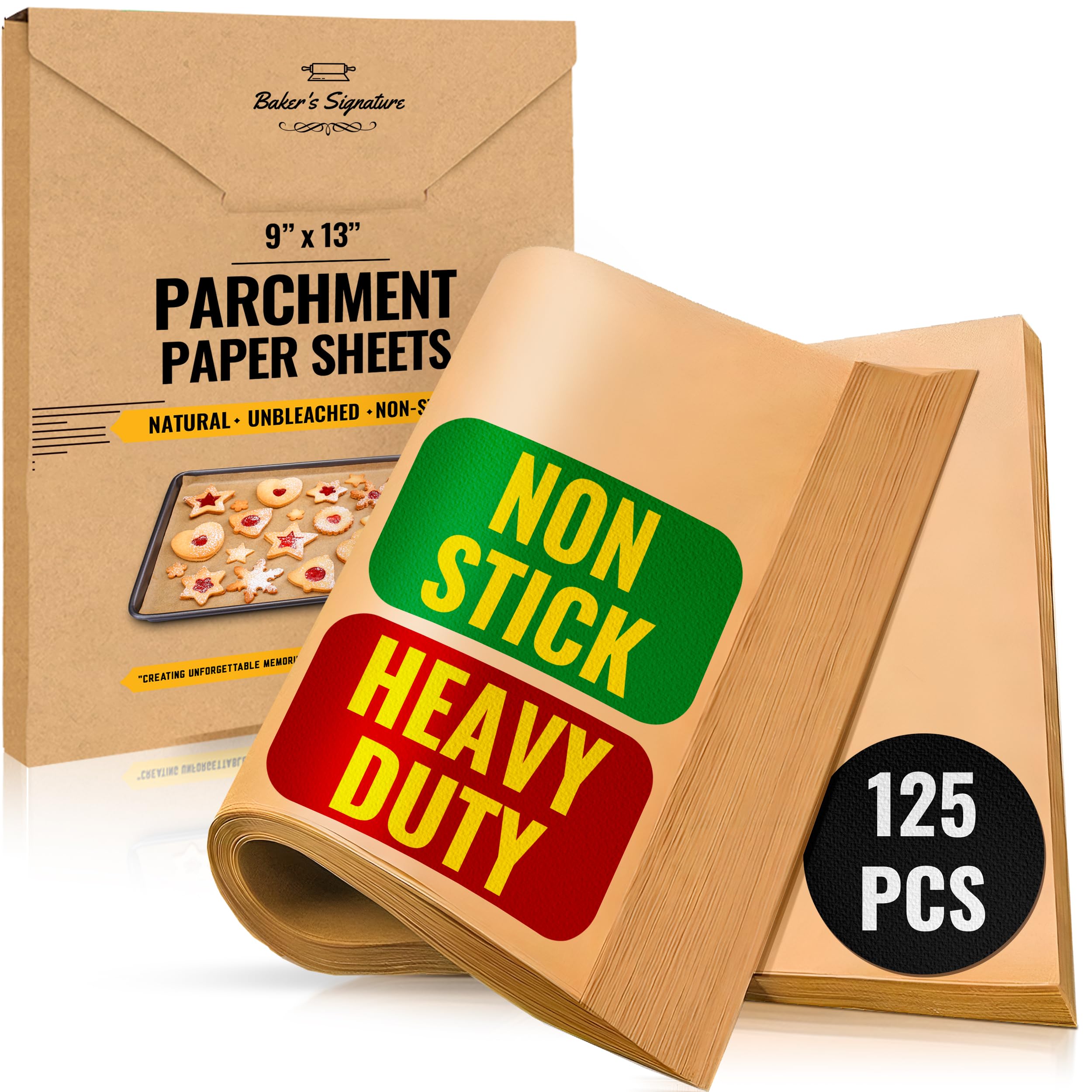 Baker's SignatureParchment Paper Sheets | Parchment Baking Paper, 125 Pcs 9x13 Inch, Unbleached Parchment Paper - Perfect for Baking, Precut Non-Stick Sheets, Eco-Friendly, Will Not Curl or Burn