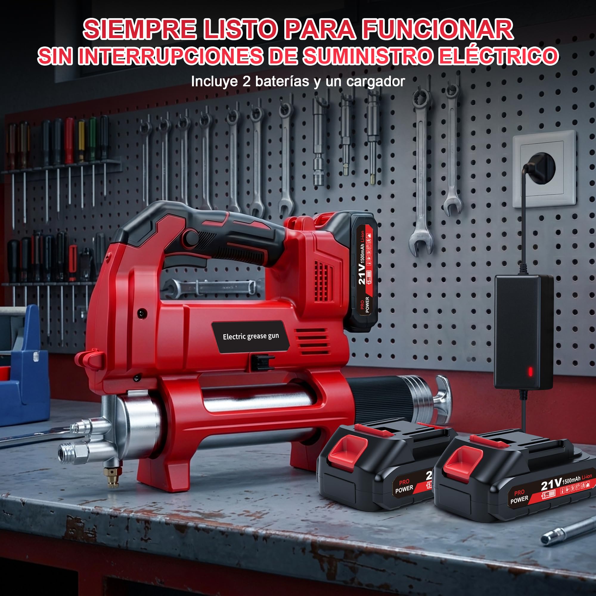 Pistola Engrasadora Bateria, 12000PSI 6.17 Oz/Min Kit De Pistola De Engrasar EléCtrica Bomba De Engrase Pistola De LubricacióN A BateríA InaláMbrica con 2 X 1500mah BateríAs, Manguera Flexible 39,4”