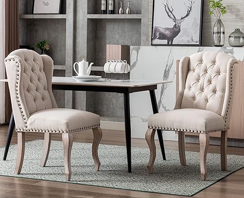 Juego de 2 sillas de comedor tapizadas para cocina y comedor, sillas decorativas de tela copetuda para sala de estar y dormitorio con patas de