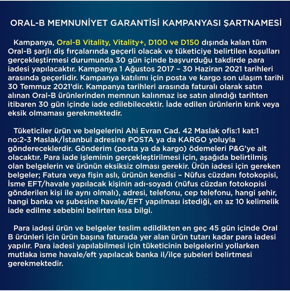Oral-B Satisfaction Guarantee Terms