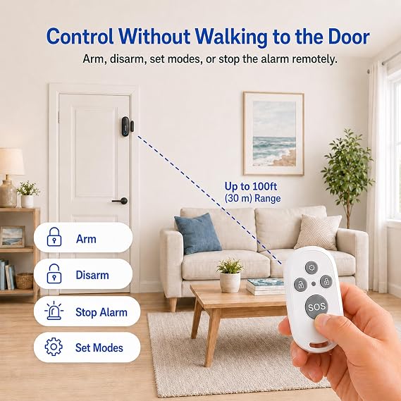 Pool Door Alarms for Home Security Loud, 0-120 Db Volume Ajustable with 4 Modes, Wireless Door Alarm with Remote for Kids Safety/Dementia Patients/Home/Pool (2 Sensor & 1 Remote)
