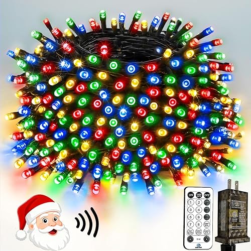 Guirnalda de luces navideñas de 400 LED, 132 pies, controladas por voz y control remoto, 12 modos de iluminación, 3 funciones de temporizador,
