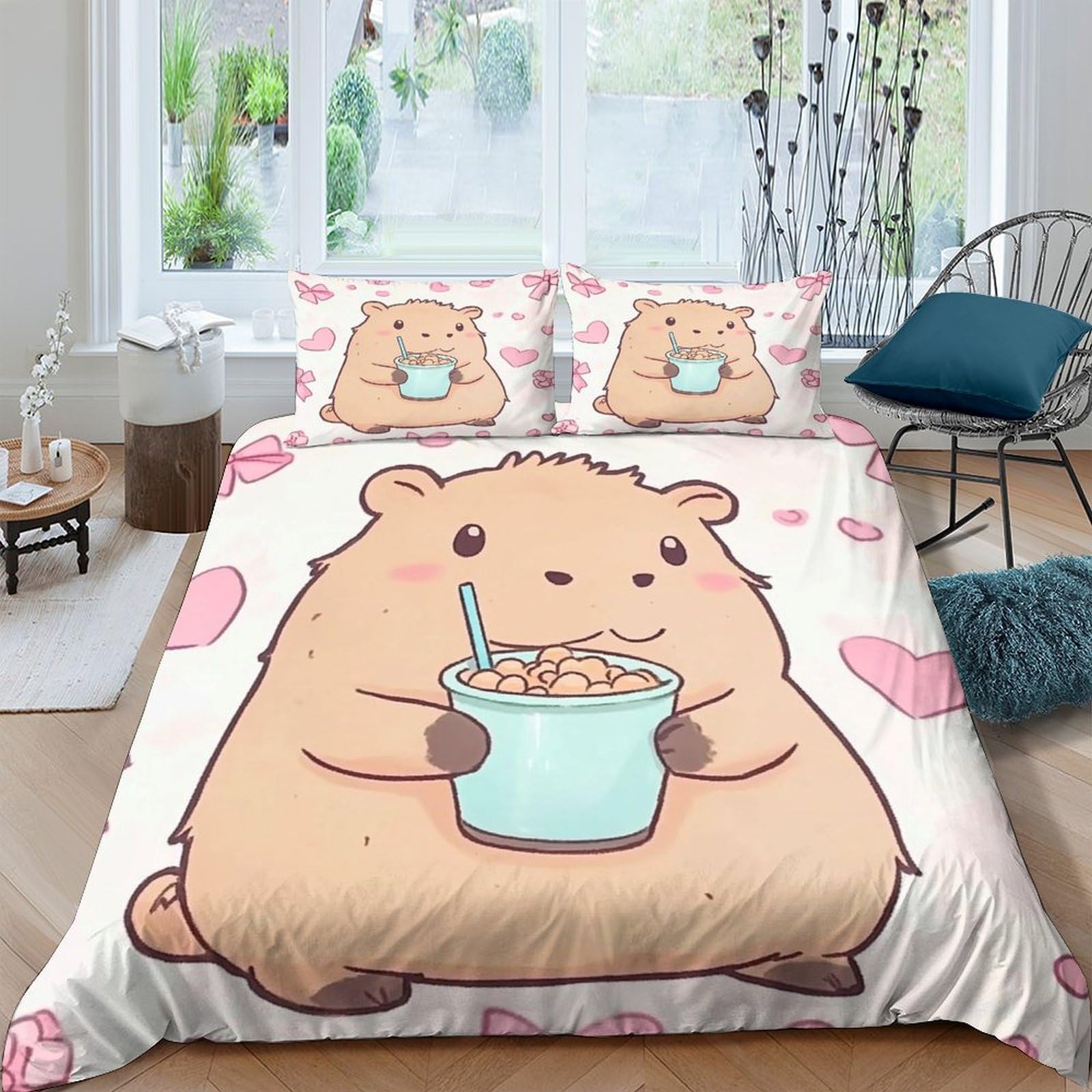 Ctjqhvkz Style-3 3D Printed Cute Cartoon Bear Fitted Sheet Microfiber Soft Pink Hearts Bed Sheet For Bedroom Youth Decor Single（135X200cm）