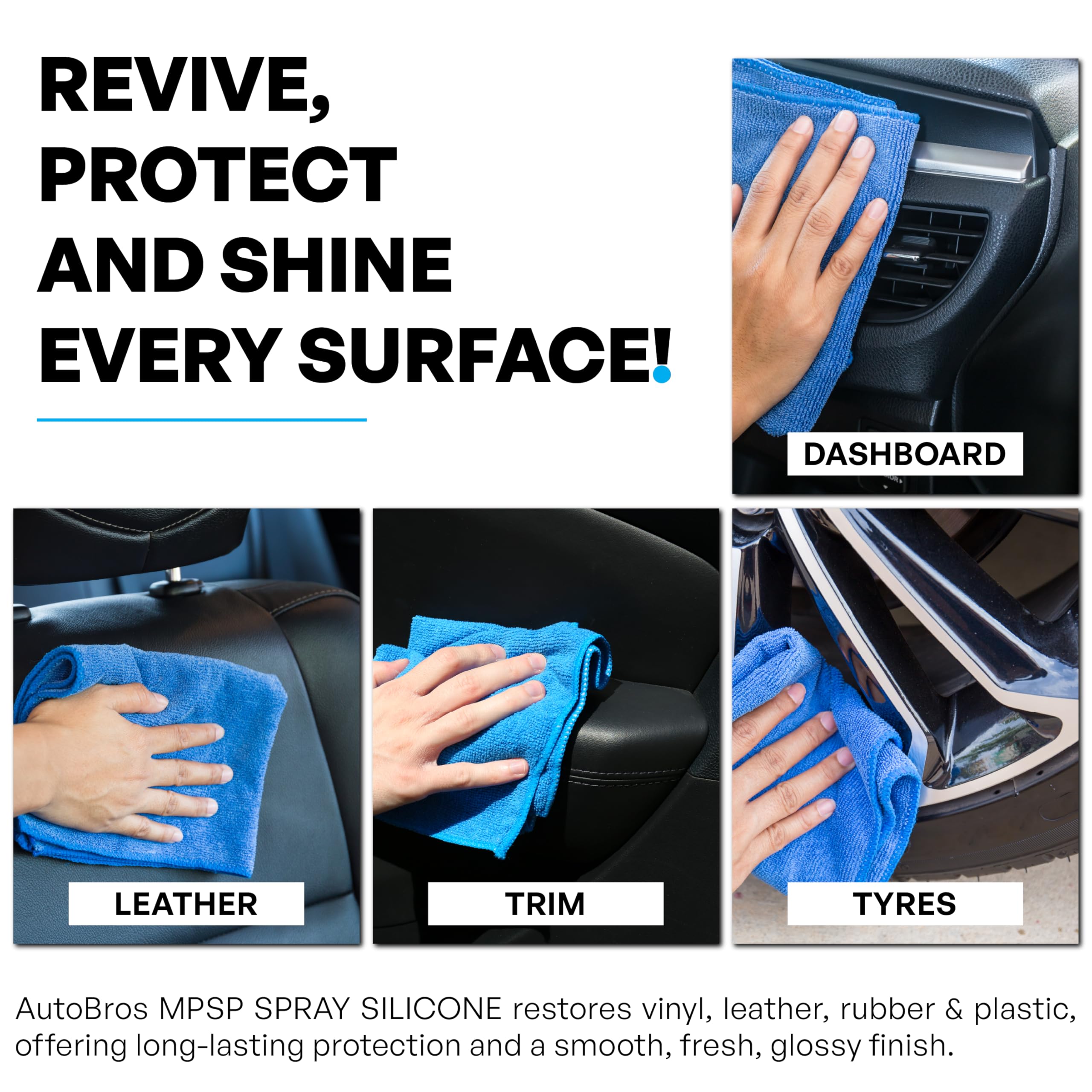 AutoBros Spray Tyre & Dashboard Polish - 5Ltr | Professional Formula for Car Tyres, Dashboard, Plastic, Vinyl & Leather | High Gloss Finish | Non-Sticky Dust-Resistant Polish 3