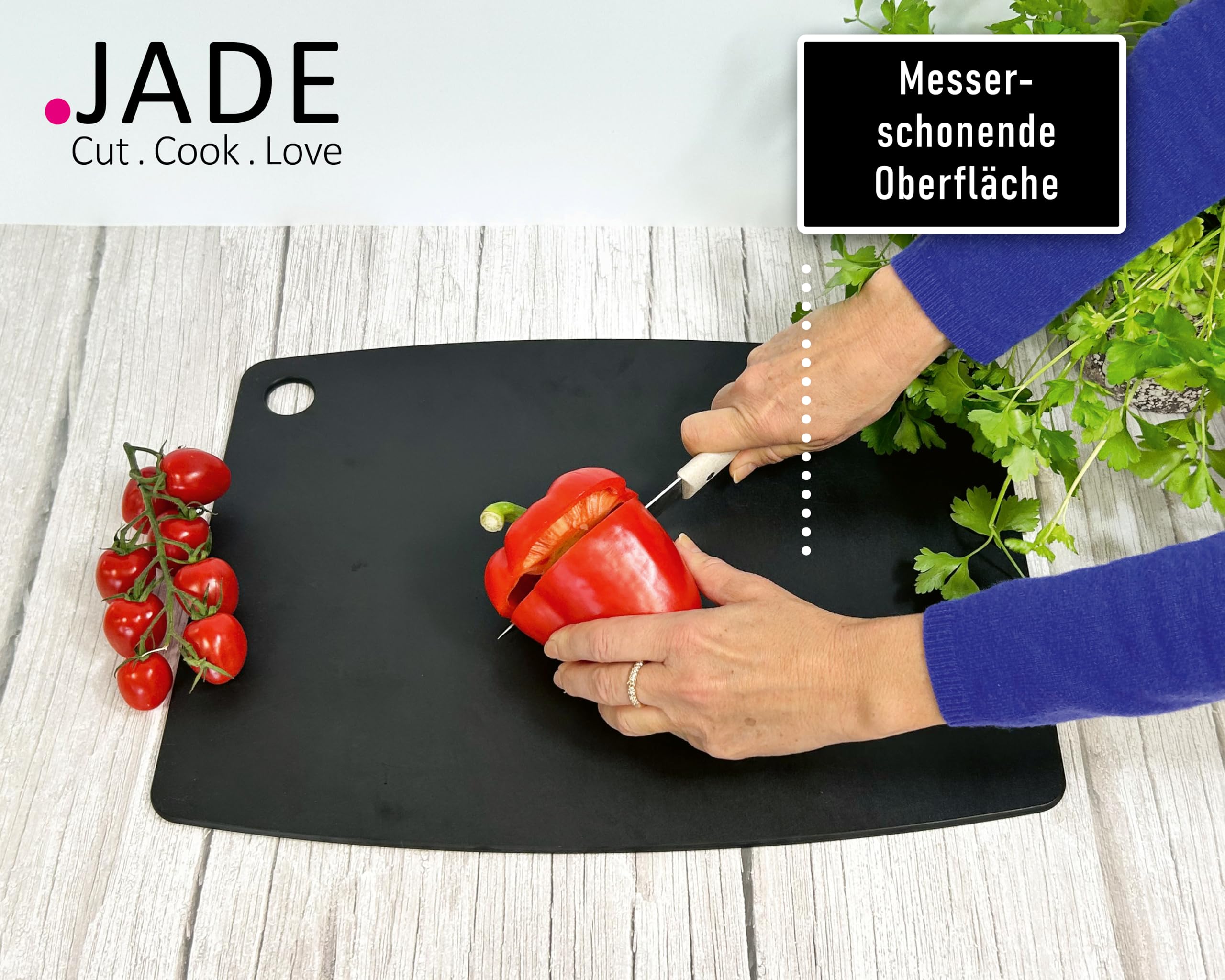 JADE Gourmet Kitchen - Tabla de cortar de fibra de madera laminada, 44 x 32,5 x 0,6 cm, con orificio para colgar, apta para todos los alimentos, apta para lavavajillas (44 x 32,5 cm)
