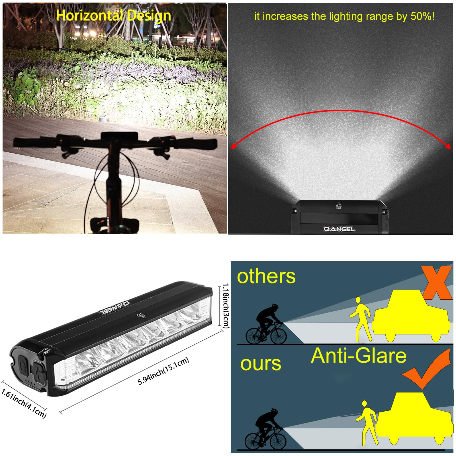 Set di luci luminose per bicicletta per guida notturna, 14000 lumen, LED abbaglianti, anabbaglianti, ricaricabili USB-C, set di fari per bicicletta impermeabili e fanali posteriori, per adulti e