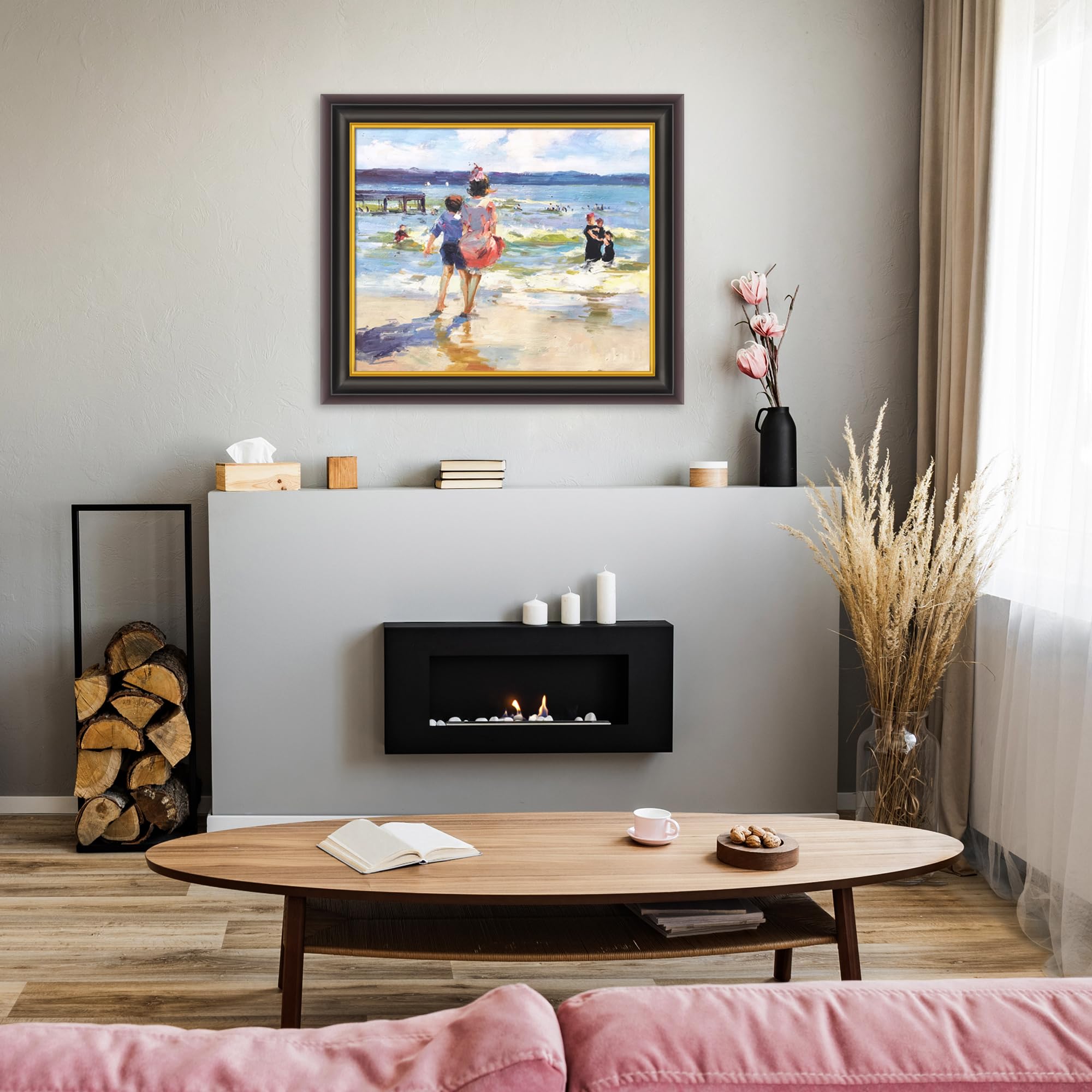 Amazon.co.jp: La Pastiche at The Seashore 豪華なフレーム油彩画