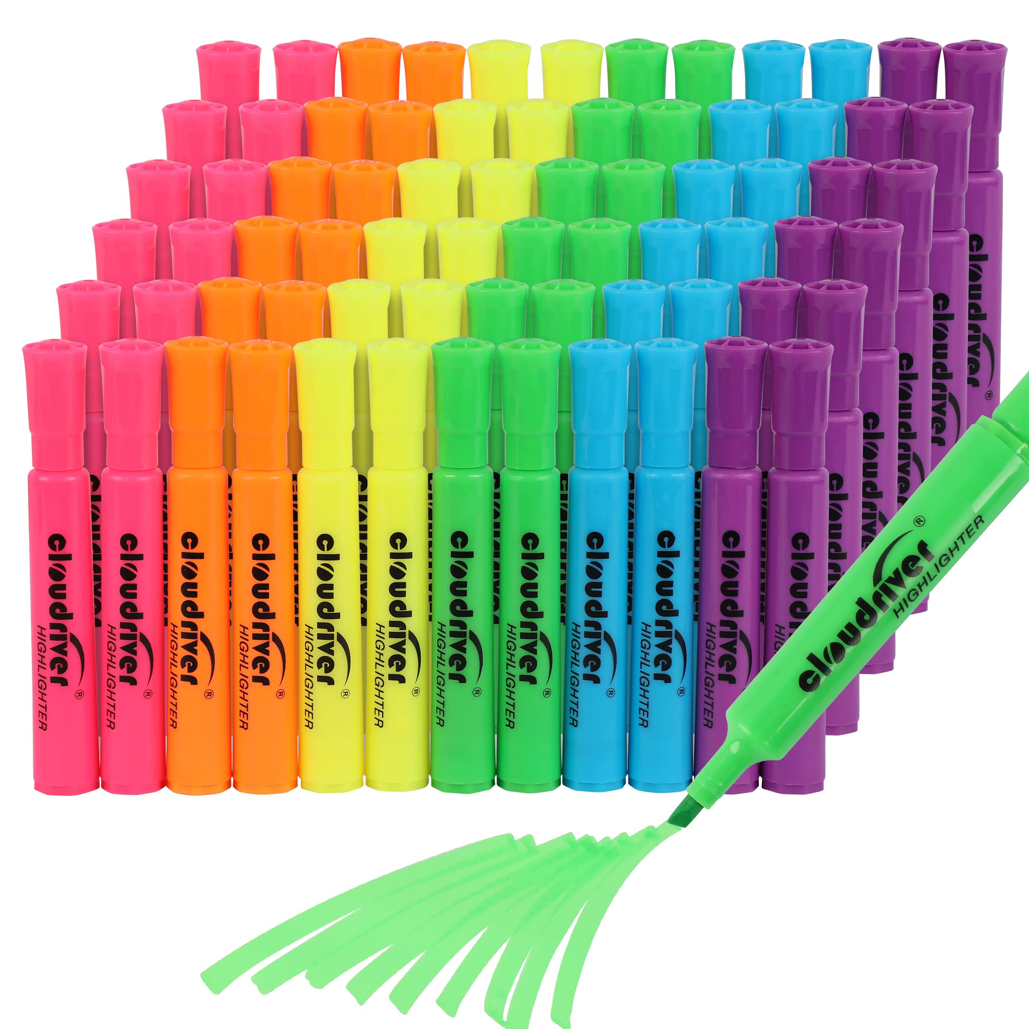 cloudriver Paquete de 72 subrayadores a granel, colores surtidos, punta biselada, tinta de secado rápido, marcadores adecuados para aula, oficina y tienda