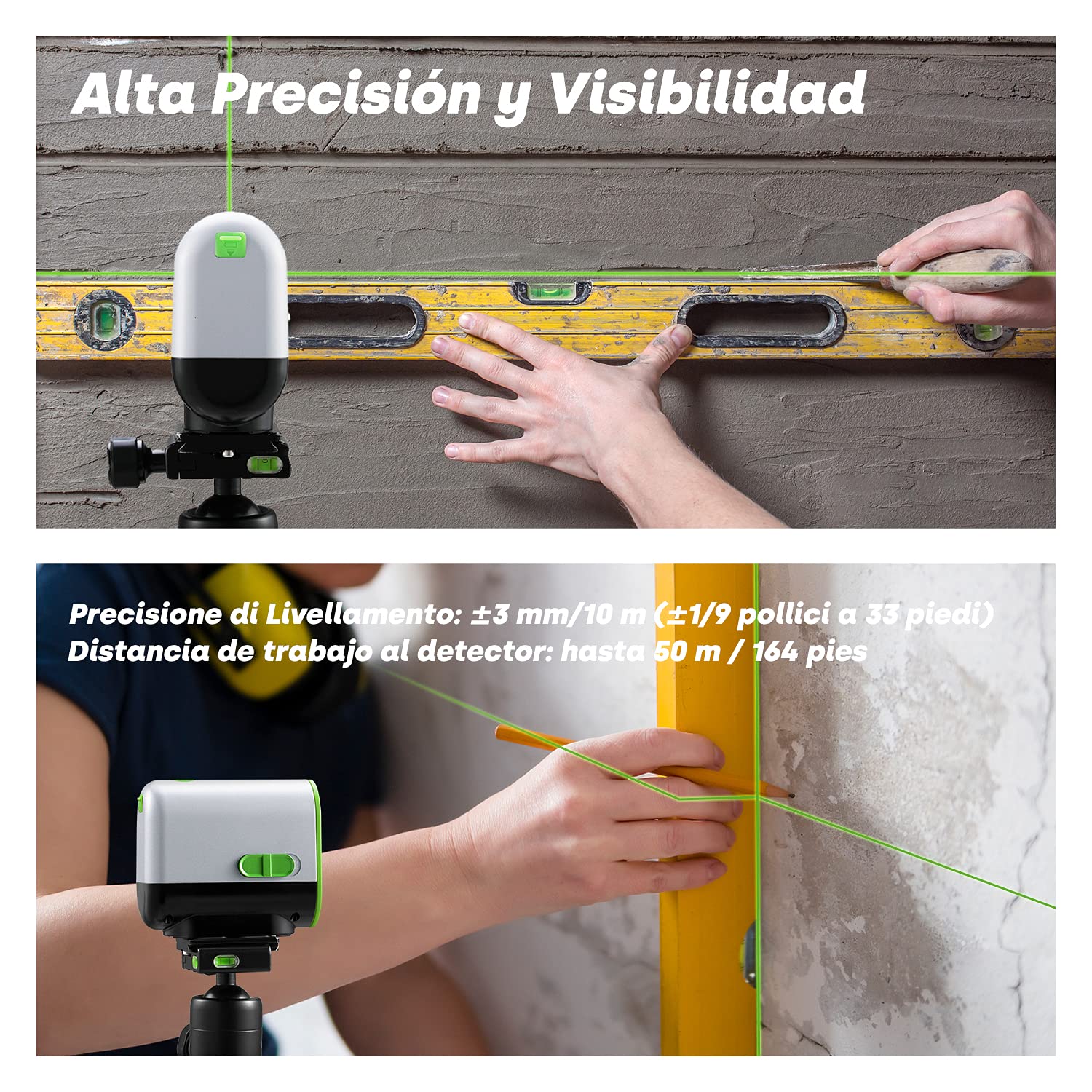 Enventor Nivel Láser Autonivelante de 50M, Nivel Láser Verde con 3 Modos(Autonivelación, Manual y de Pulso), Base Magnético de 360°, Carga USB, IP54, Alta Visibilidad y Precisión, para Exterior