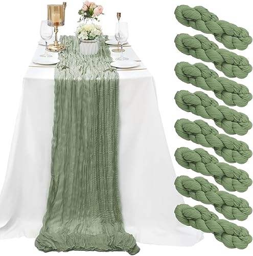 Miniatura 1 de Paquete de 8 caminos de mesa de gasa verde salvia de 10 pies de gasa de 35 x 120 pulgadas, camino de mesa bohemio, camino de mesa romántico, para