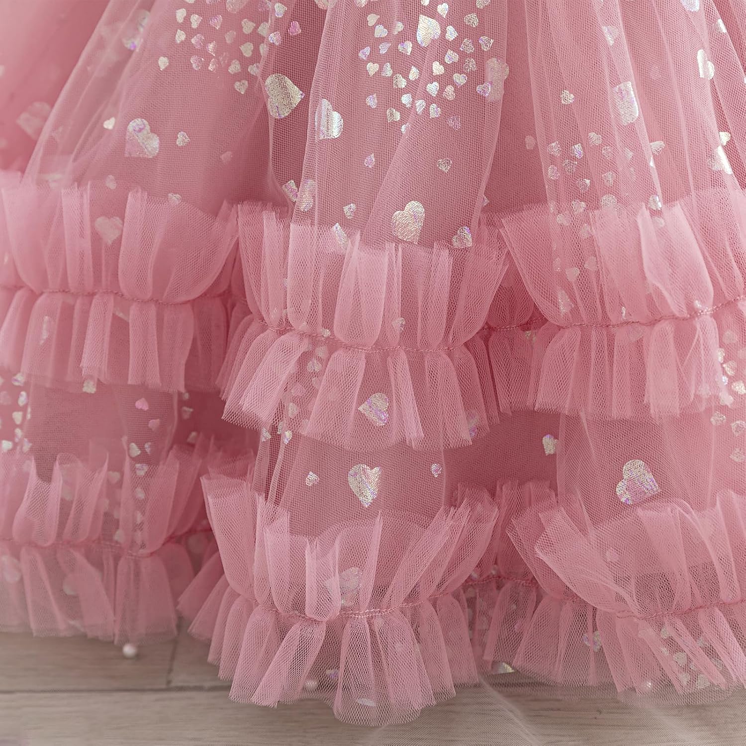 IBTOM CASTLE Girls Birthday Party Dress Heart Glitters Tulle Princess Dress Toddler Flower Girl Wedding Prom Pageant Dress - Image 6