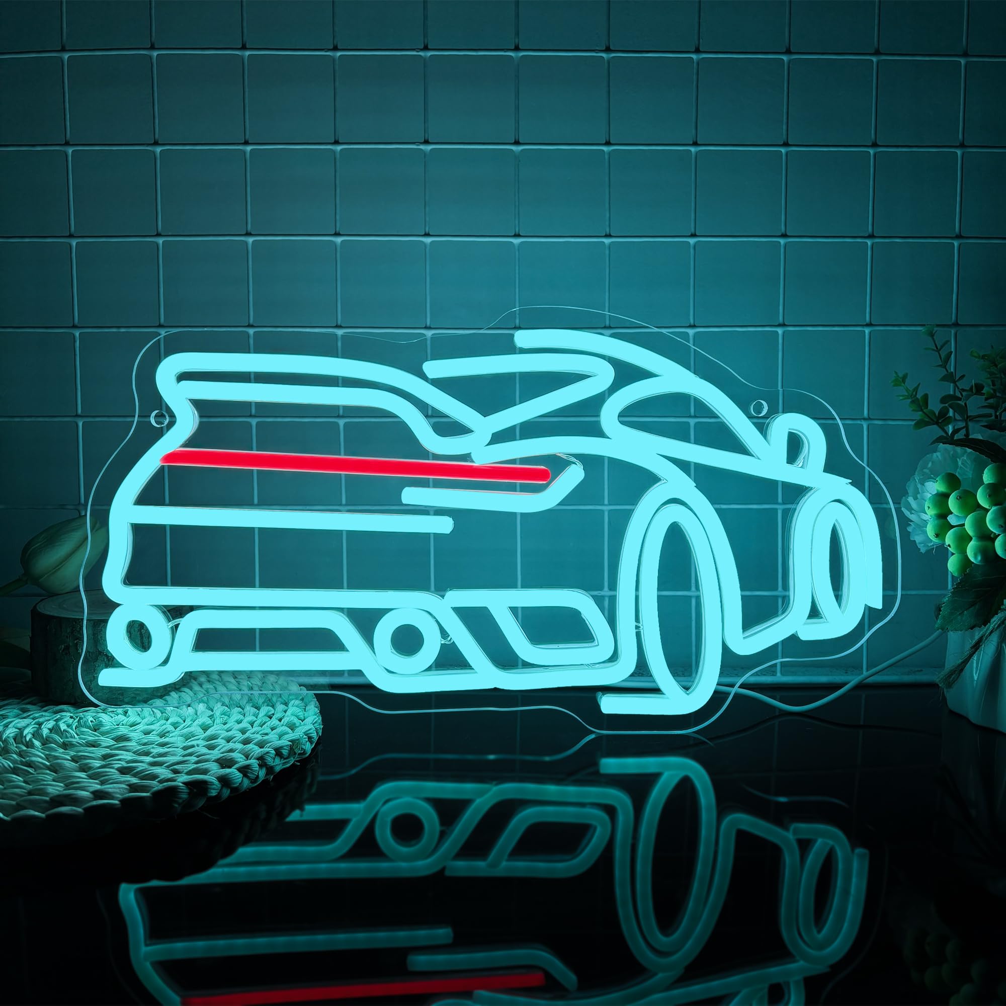 Foxiden Blue Sports Car Neon Sign, Dimmable LED Trendy Sports Car Shape Garage Neon Light, USB Powered for Garage Bar Party Boys Room Game Room Bedroom Man Cave Birthday Holiday Gift (15.7x8.3)