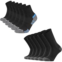 CLOSEMATE 6 Pairs Mens Black Cotton Crew Socks US Mens Size 9-12 and 6 Pairs Mens Athletic Ankle Socks US Mens Size 12-15