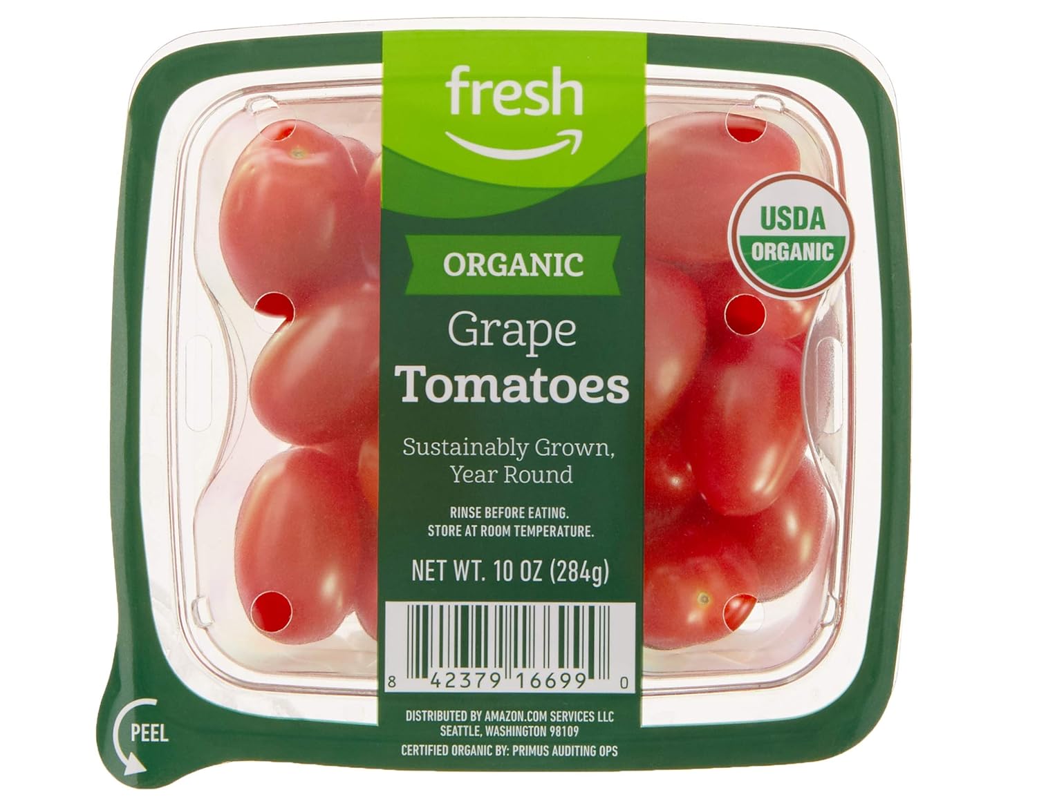Amazon Fresh Brand, Organic Grape Tomatoes, 10 Oz Grocery