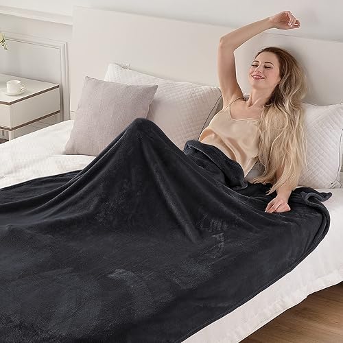 Miniatura 5 de SOCHOW Manta de franela de forro polar, para todas las estaciones, ligera, súper suave y acogedora para cama o sofá, gris oscuro, 50 x 60 pulgadas