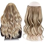 Sassina Invisible Wire Hair Extensions Real Human Hair with Transparent Wire Adjustable Size Secure Clips Natural Straight Secret Miracle Hairpiece, Ombre Highlight 8-8/22 18 Inch 80 Gram