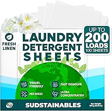 Sudstainables Laundry Detergent Sheets 200 Loads – Dissolvable Laundry Sheet for Washing Machines, Compact Alternative to Liquid & Powder Detergent, Travel-Friendly Soap | Fresh Linen
