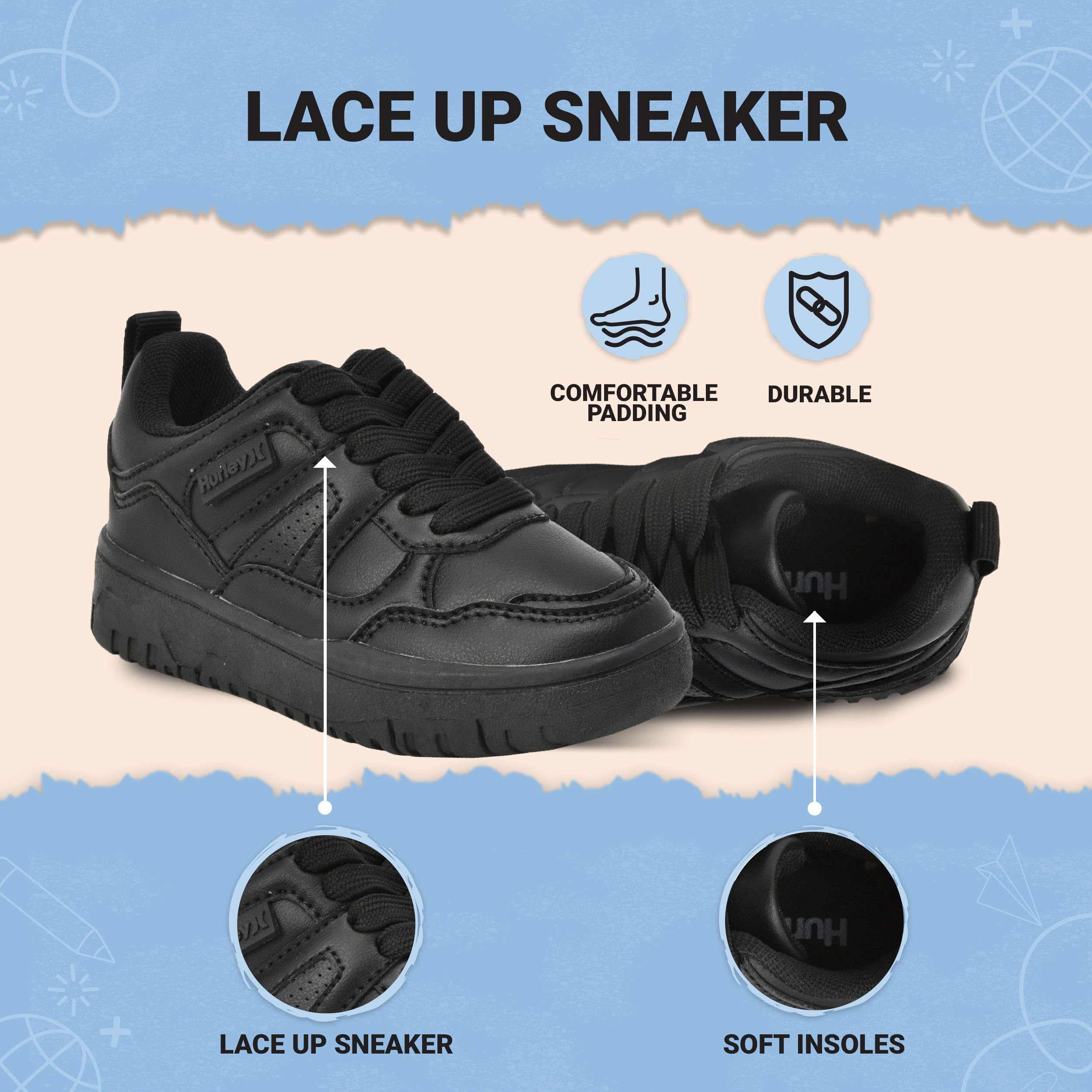Hurley Jason - Sneaker basse per bambini, con lacci, scarpe sportive per ragazzi e ragazze, scarpe da ginnastica imbottite con suola resistente, scarpe da basket per bambini