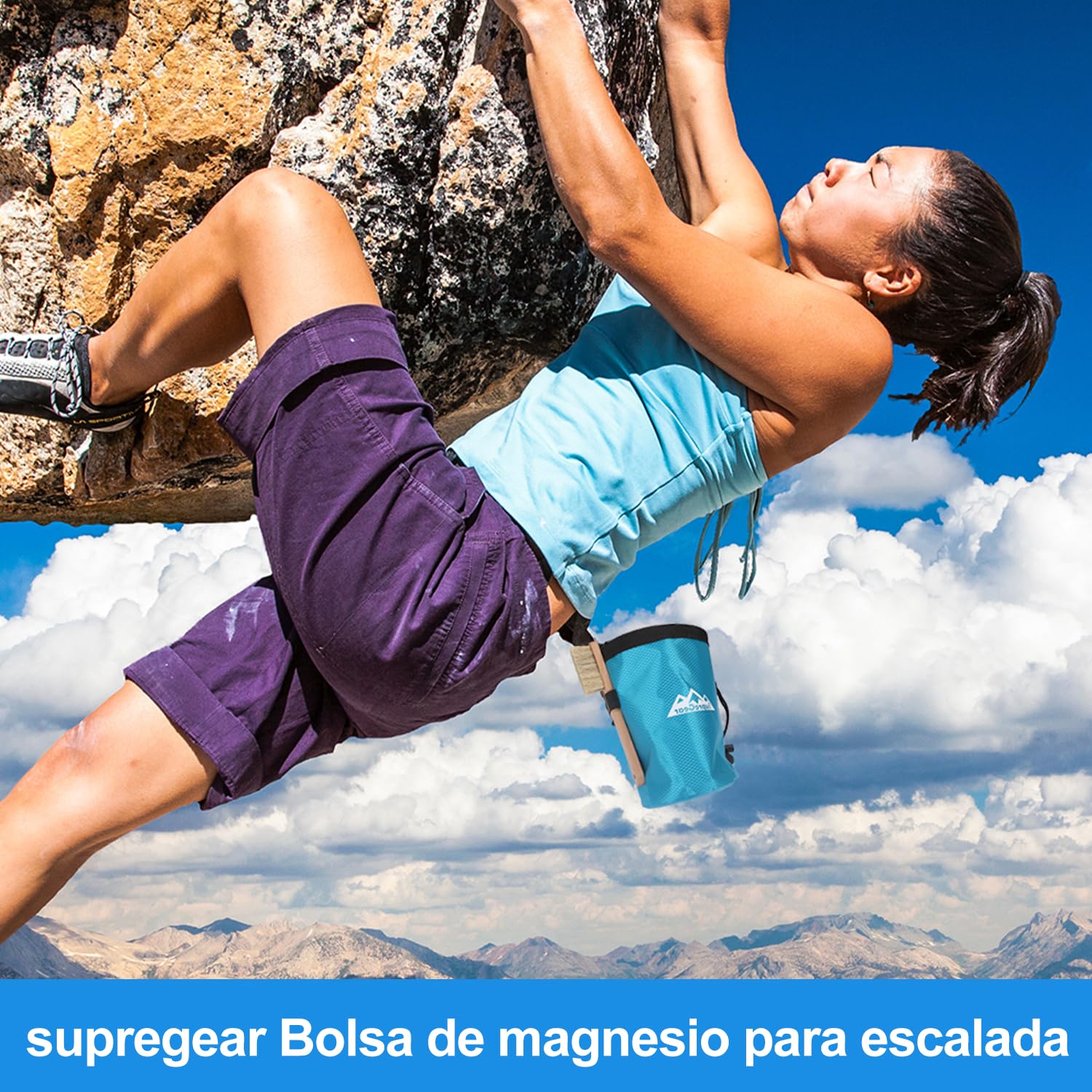 Supregear Bolsa de Magnesio para Escalada en Roca, Bolsillo Grande con Cremallera, Cierre de Cordón y Mosquetón