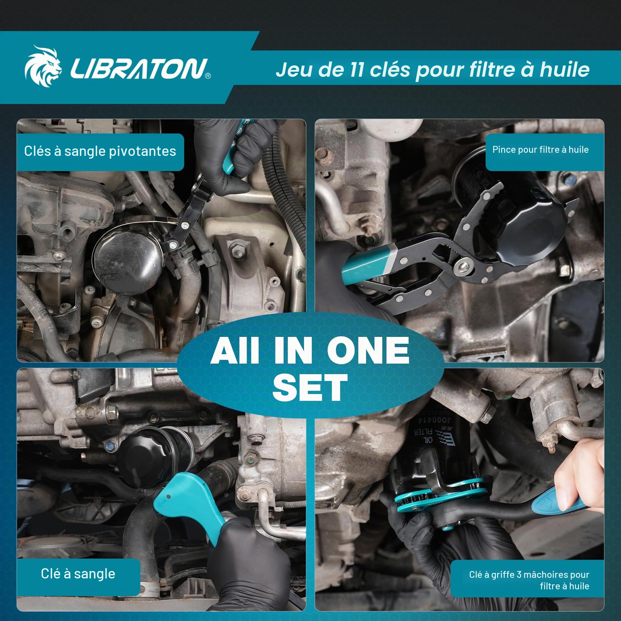 LIBRATON Clé Filtre à Huile, 11 Pièces Pince Filtre à Huile