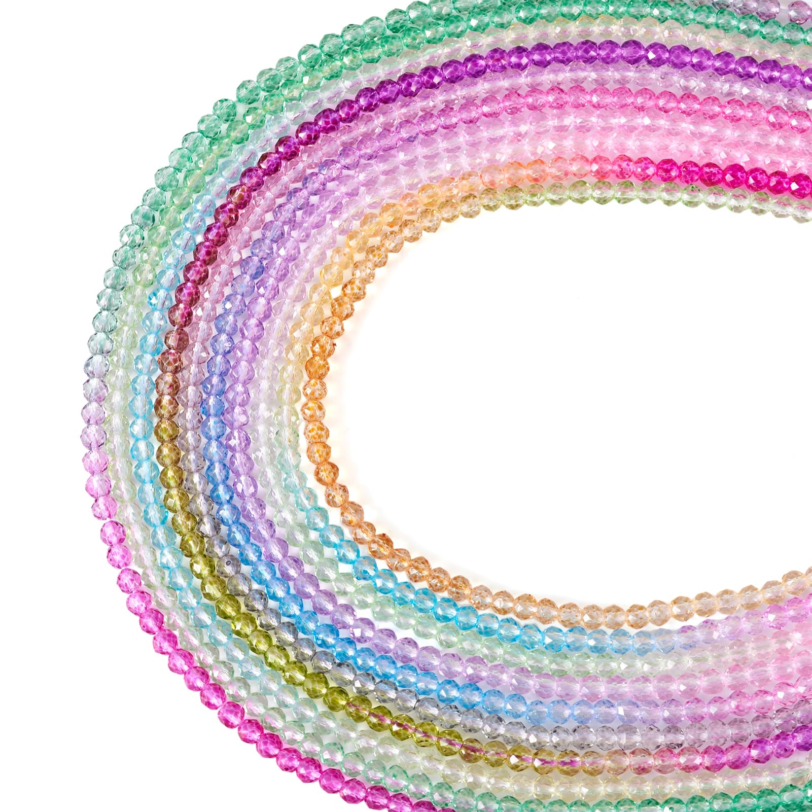 FASHEWELRY 10 Strands Transparent Glass Beads Gradient Color Faceted Round Crystal Beads Loose Spacer for Bracelet Necklaces Jewelry Making 3x2.8mm