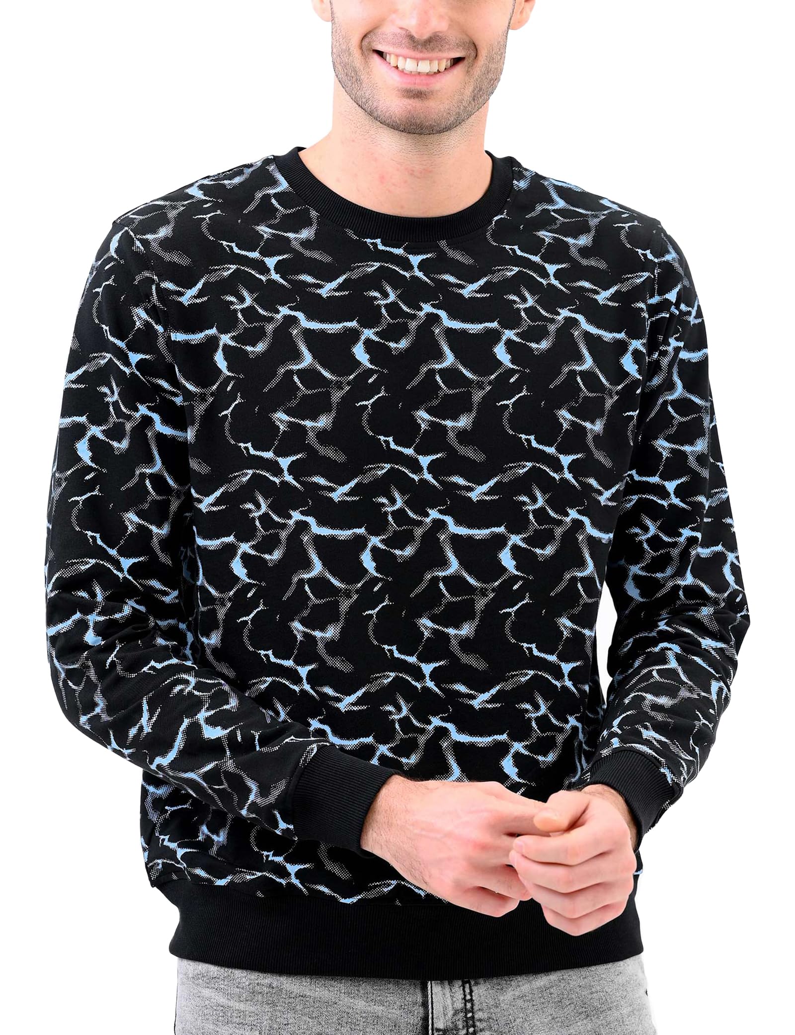 Enorsia Men's Black Crack Print Sweatshirt - Xl - 100% Cotton Terry