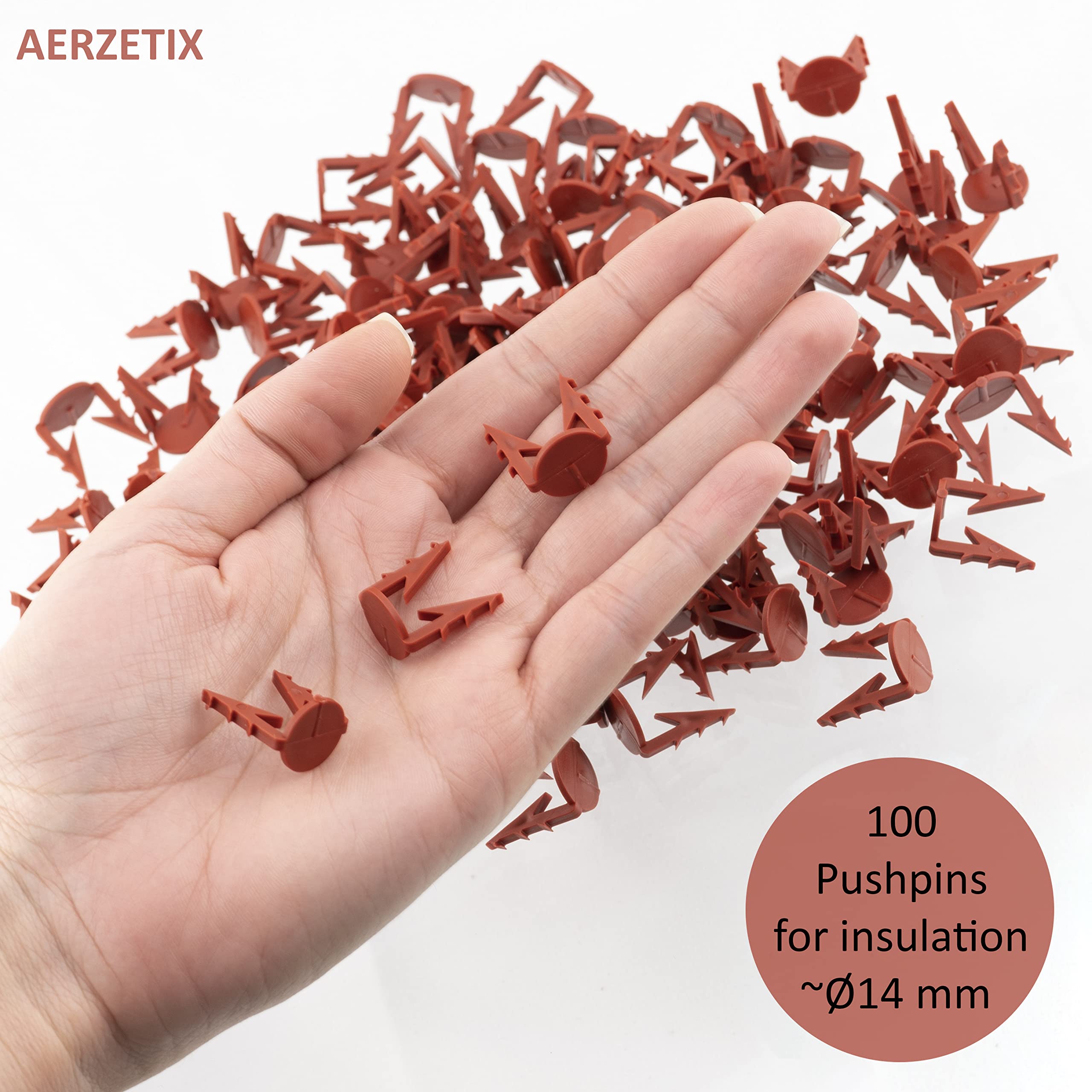 AERZETIX - C65199 - Set di 100 clip di fissaggio per rete/traliccio armato in fibra di vetro Ø14x20mm - in plastica - piastra polistirene espanso estruso lavoro supporto intonaco edilizio stucco colla