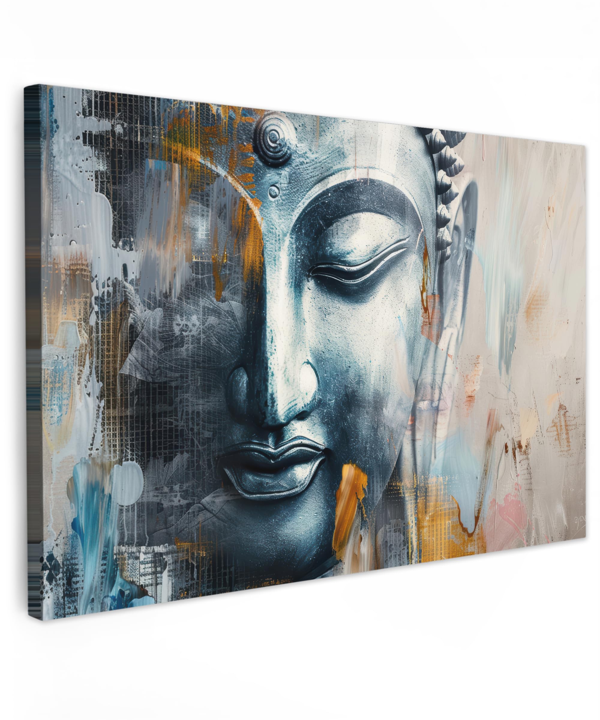 MuchoWow© Leinwandbilder Groß 120x80 cm XXL Wall Art Decoration Bilder für die Wand Schlafzimmer Deko Canvas Painting Wanddekoration Wohnzimmer Buddha - Zen - Grau - Gold - Moderne Kunst
