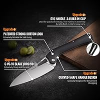 Vista 2 de TACRAY Cuchillo de chef de cocina plegable, cuchillo de campamento plegable de 5.49 pulgadas con hoja de acero inoxidable 10cr15mov, mango G10
