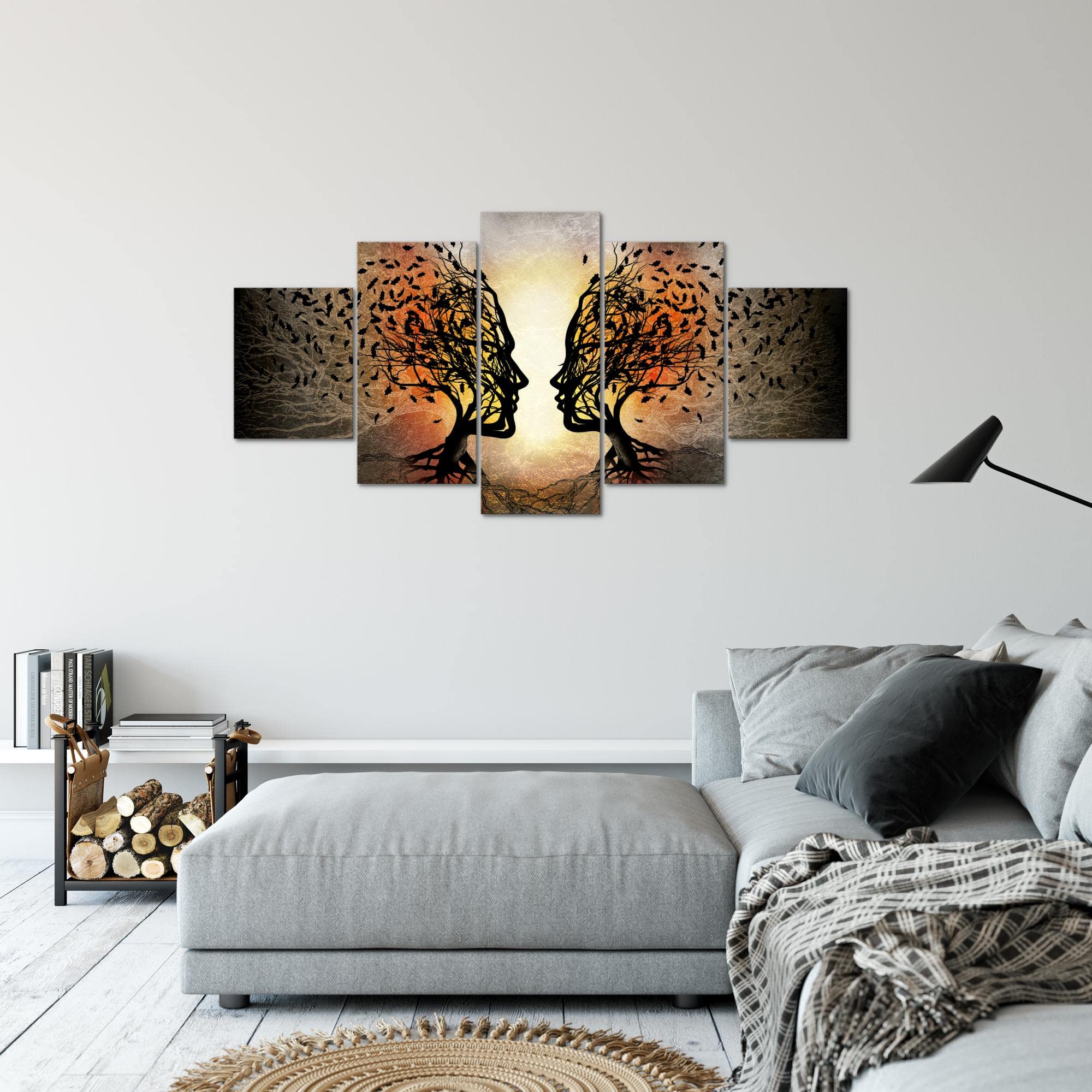 Runa Art Pareja Amor Beso Cuadro Lienzo no Tejido 5 Piezas árbol Abstracto Negro naranja Dormitorio Corredor 041253a