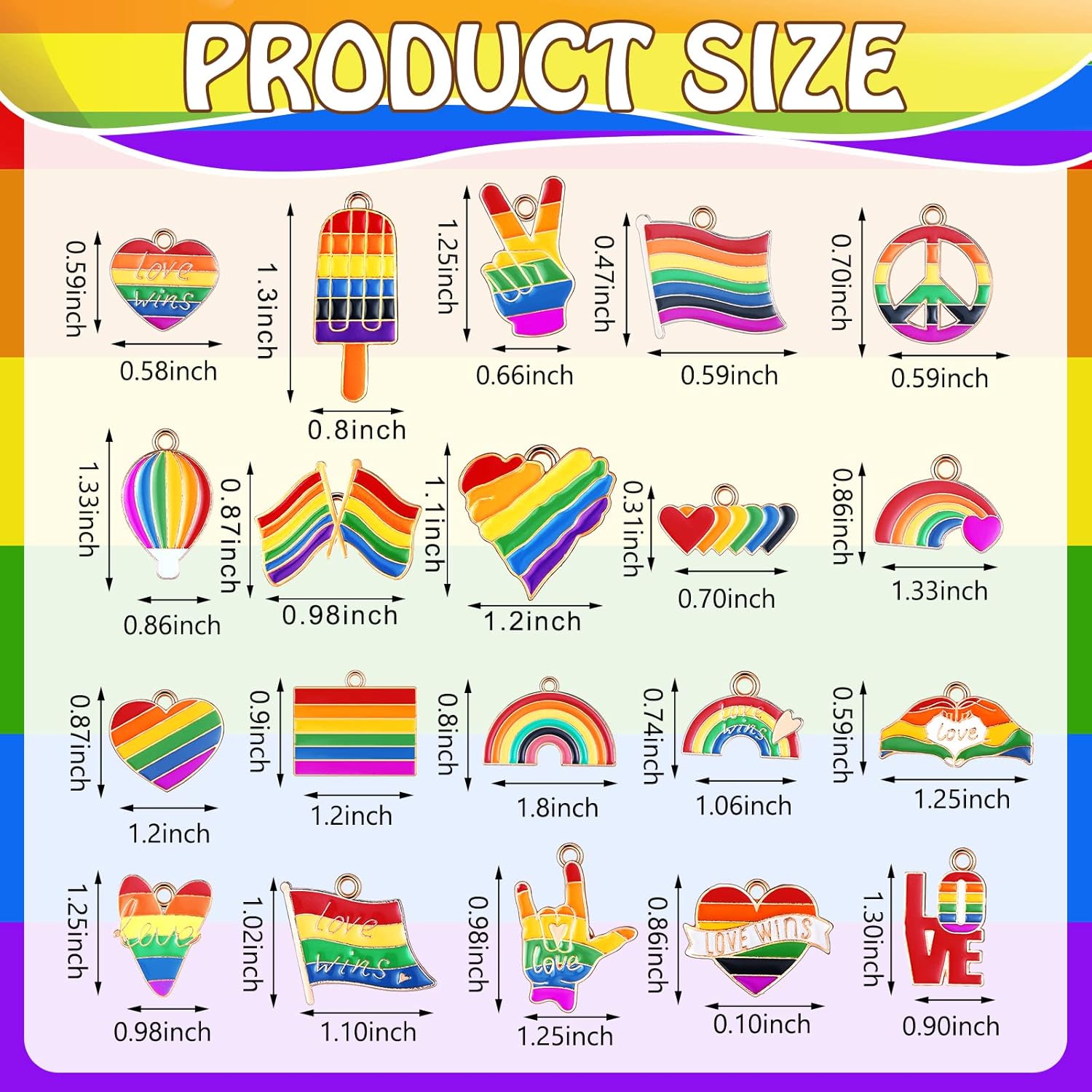 Tudomro 100 Pcs Rainbow Charms for Jewelry Making Gay Pride Charms Bulk Enamel Rainbow LGBTQ Pride Alloy Bangle Pendants Colorful Accessories for Bracelets Necklaces Earrings Keychain DIY Crafts