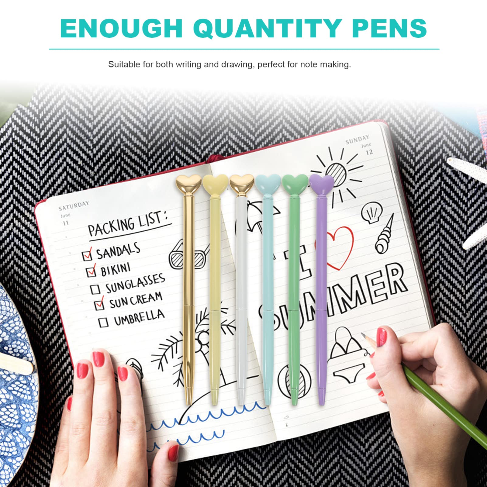VILLCASE 5 Sätze Love Metal Pen Löschbare Stifte Kugelschreiber Multipack Blaue Stifte Kugelschreiber Roll Schwarze Schlüsselanhänger Tragbarer Schreibstift Rote 12 Stück * 5