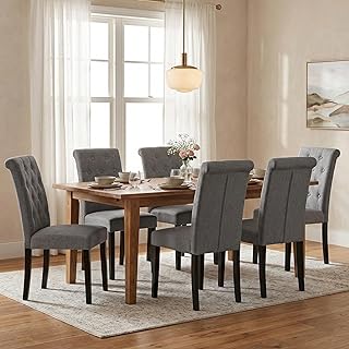 thksbought Set of 6 Upholstered Fabric Dining Chairs with Button-Tufted Details (Set of 6 Gray,No Table)