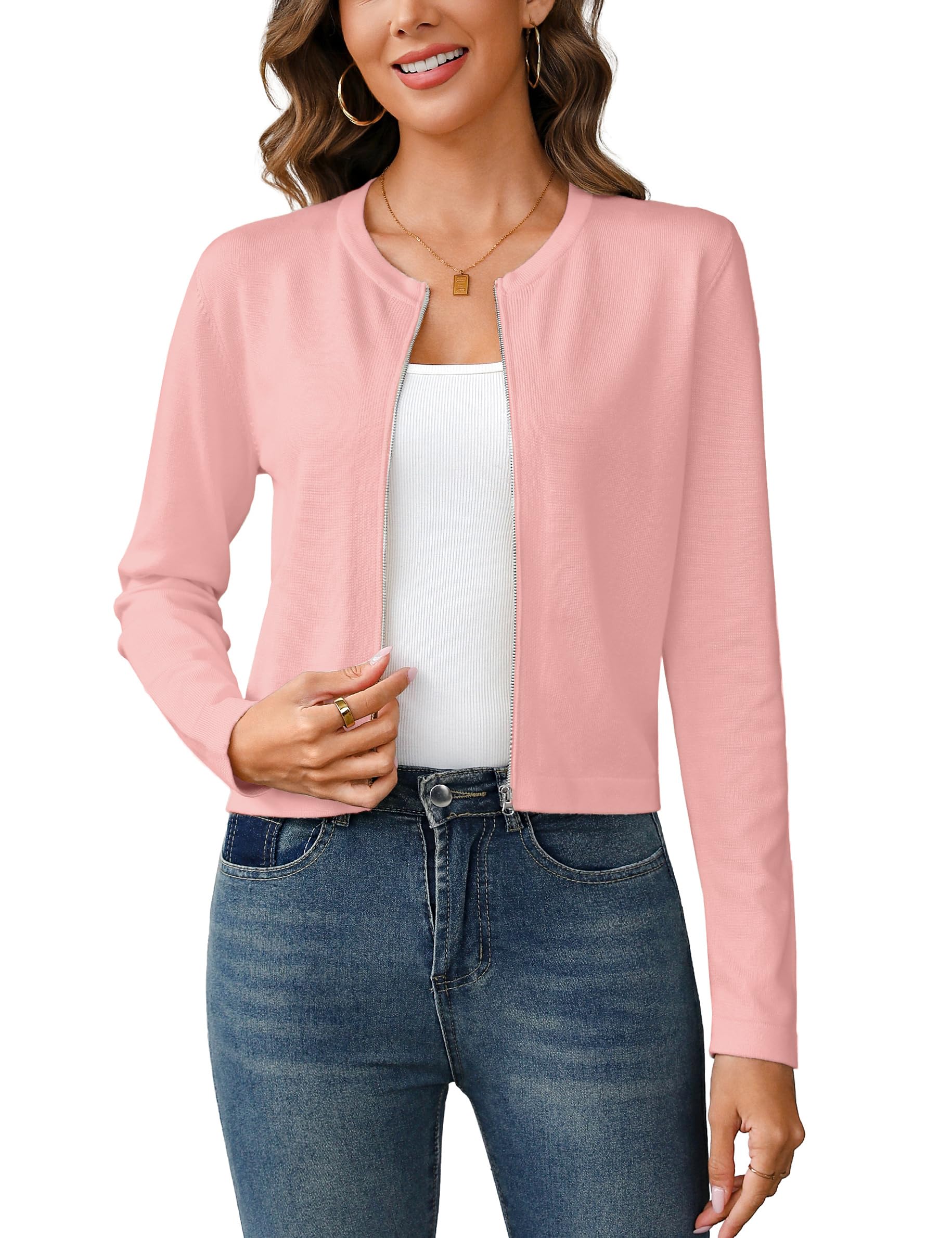 Totatuit Womens Long Sleeve Knitted Zip Up Cardigan Sweaters Cropped Jacket