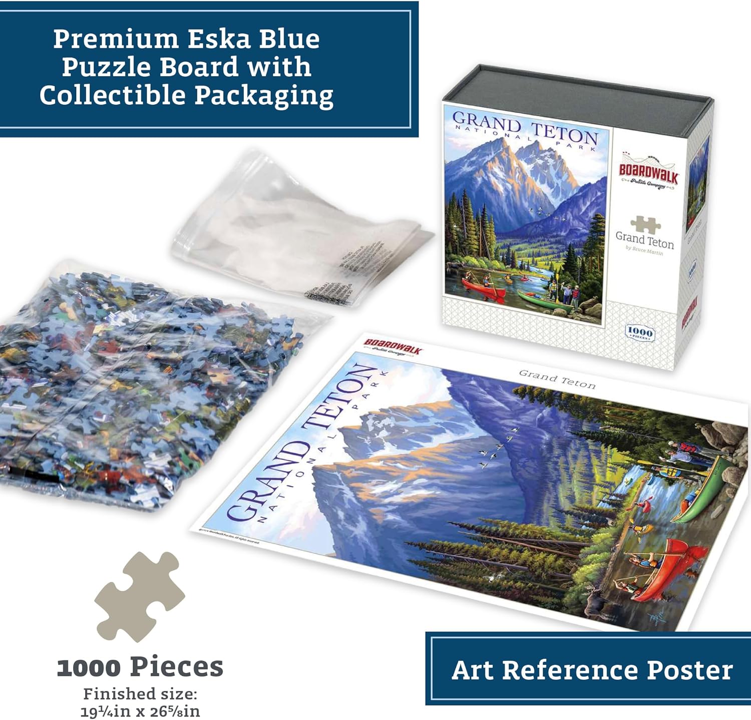 Boardwalk Puzzles Grand Teton National Park - 1000 Piece Jigsaw Puzzle for Adults, Made in USA