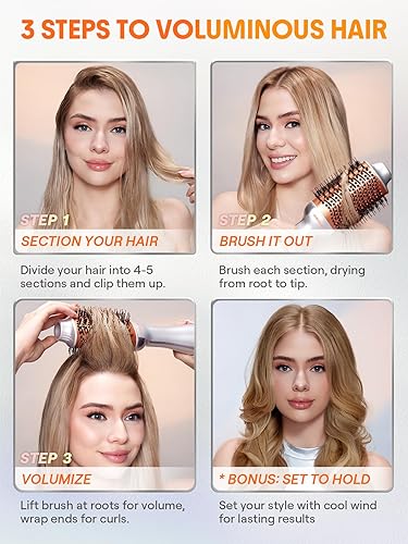 Miniatura 7 de SHEGLAM Cepillo de aire caliente 4 en 1, secador de pelo y estilizador con motor de 33000 rpm, revestimiento GLOSS PRO para brillo, 3 ajustes de