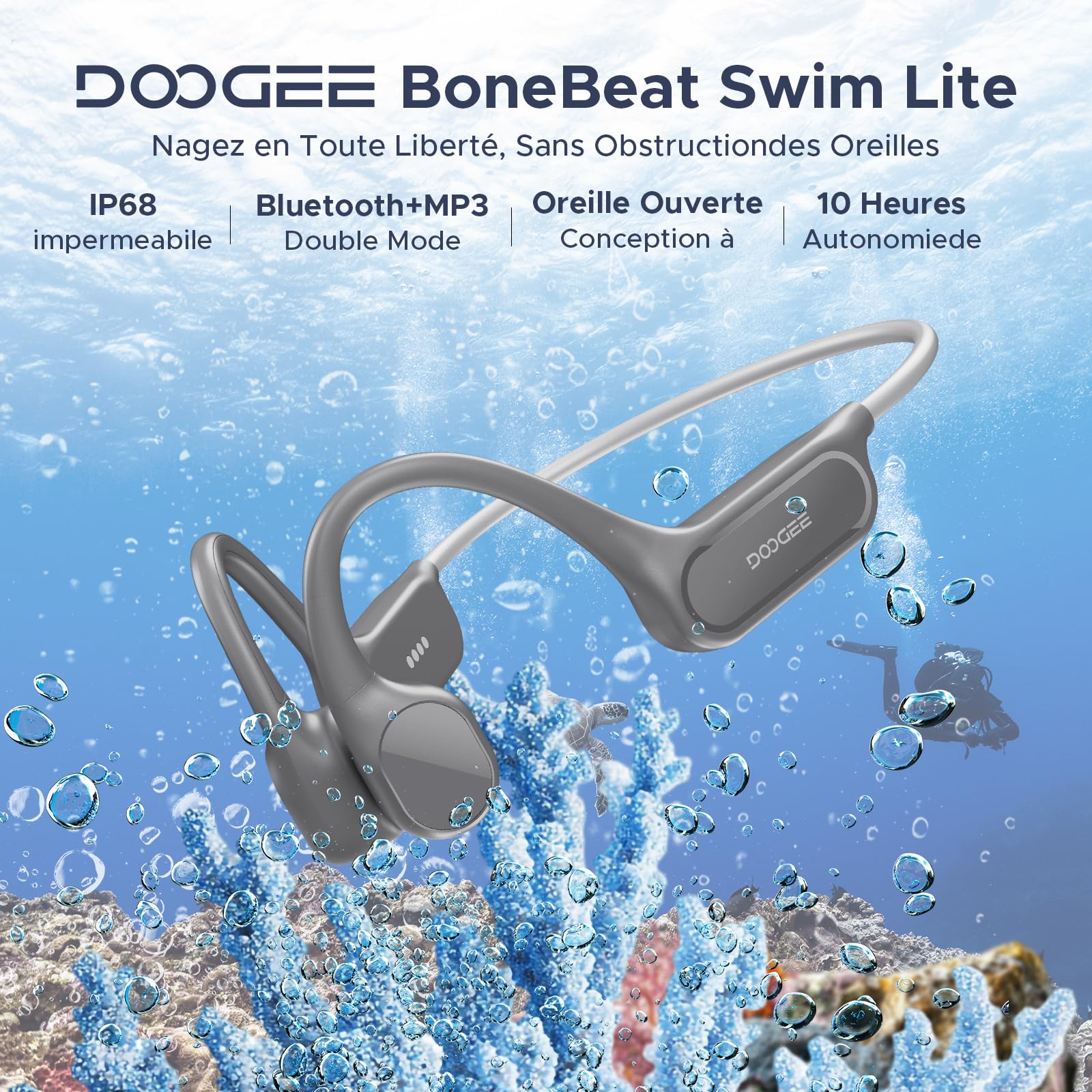 ECouteurs à Conduction Osseuse, Etanches Ip68, Écouteurs de Natation, Avec Une Autonomie de 10H, Bluetooth 5.4 Sans Fil, 32 Go, Mp3 Double Mode, Pour Le Cyclisme, Natation et Remise en Forme