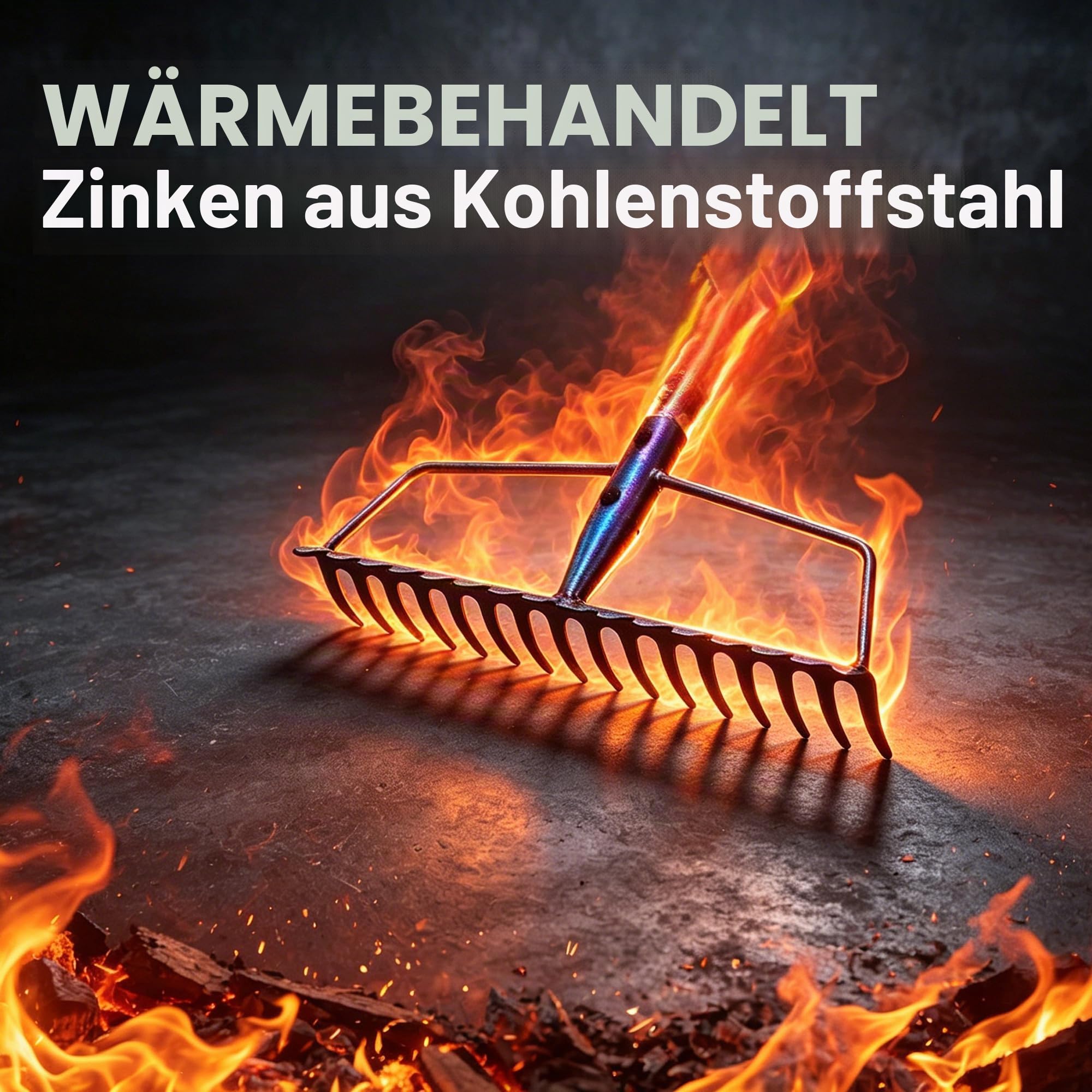 YEELOR Garten Rechen, Karbonstahl, Stabiler und robuster Karbonrechen, Bogenrechen mit verstellbarem Edelstahlgriff, Langer Handrechen zum Lösen des Bodennivellierens, Mulchsammeln von Laub