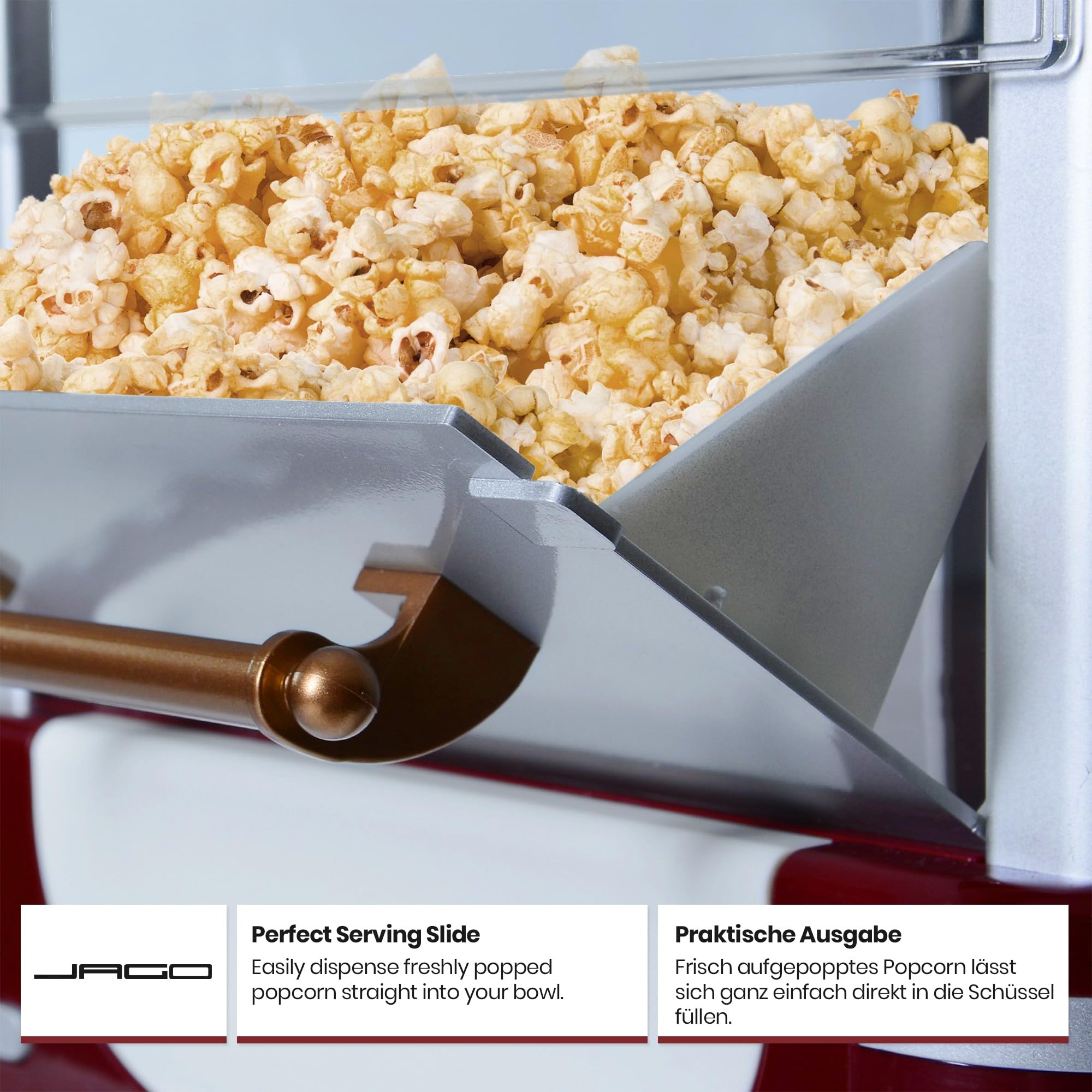 Jago® Maszyna do popcornu retro – 60 l/h, 200 g/10 min, garnek ze stali nierdzewnej, do słonego popcornu – wygląd w stylu lat 50., profesjonalna maszyna robienia, automat
