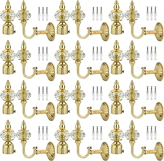 NATURAL Heavy Duty Aluminum Royal Luxury Design Curtain Bracket/Finial and Curtain Support with Screw/Wallplug for Window & Door Curtain Fittings Suitable Upto 1 Inch Pipe. (12 Set, Gold)
