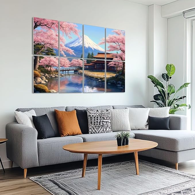 8 Paquete de paneles acústicos artísticos con absorción de sonido, diseño de paisaje japonés con flores de cerezo rosas, paneles decorativos autoadhesivos para estudios de grabación y oficina 48"x32" miniatura 6