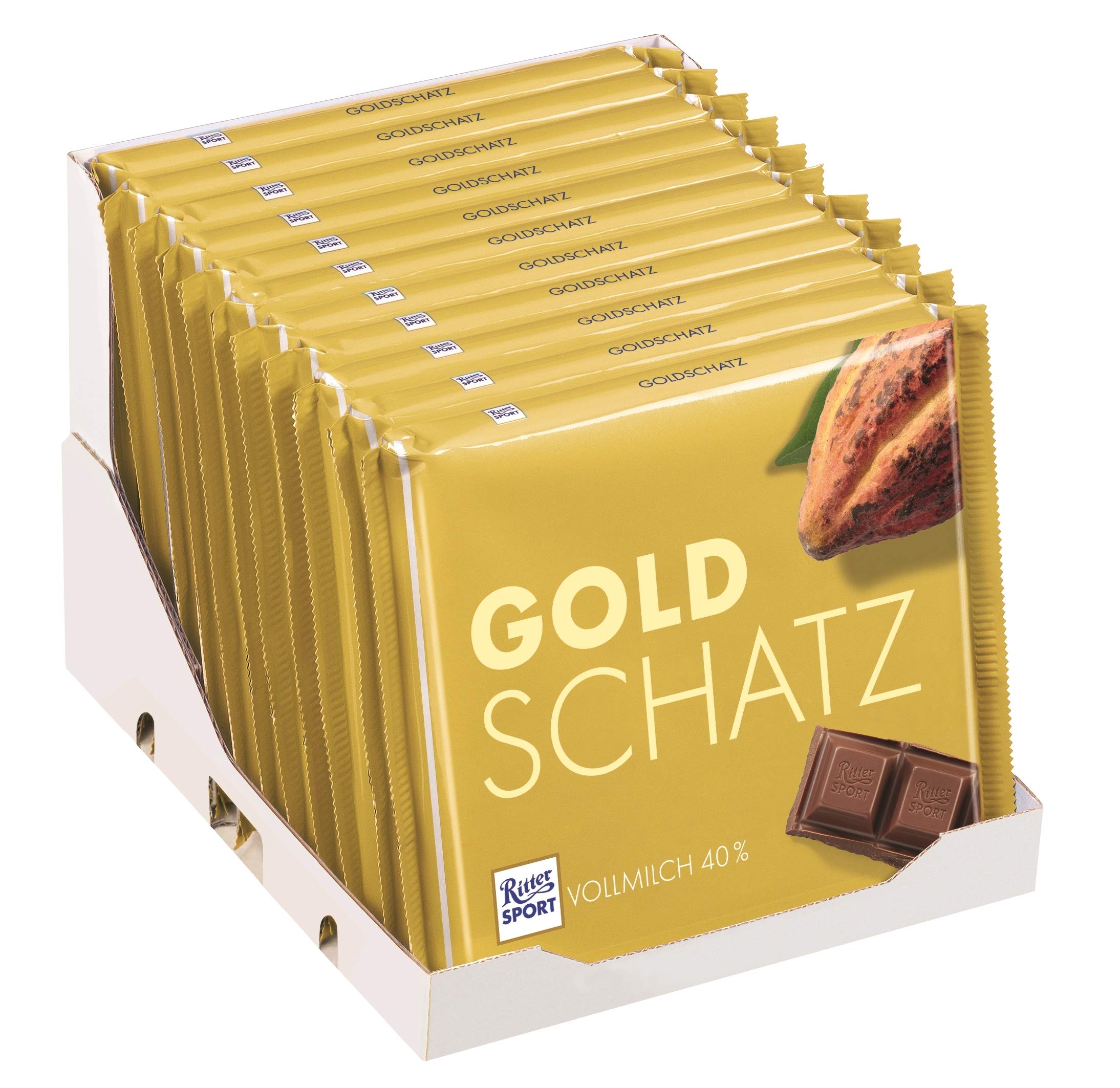 Ritter Sport 250g Goldschatz (11 x 250 g), hochwertige Vollmilchschokolade, verfeinert mit Trinitario-Kakao und dezenter Milchnote, 250g Großtafel