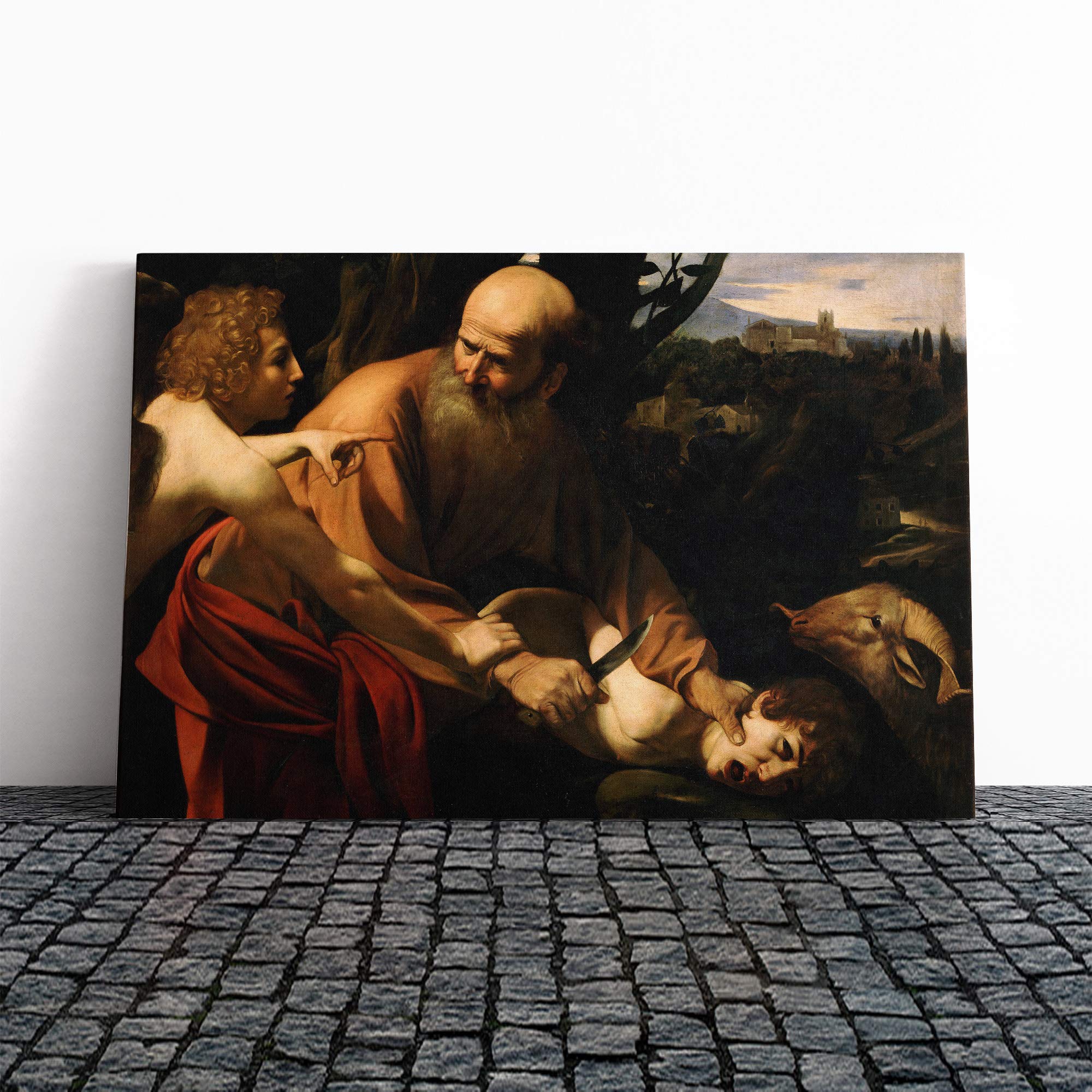 Michelangelo Caravaggio Sacrifice of Isaac Canvas Print | Gallery Wrapped 30mm Frame Wall Art | 24x16 inches | Ready to Hang | Modern Picture | Living Room Bedroom Lounge Office