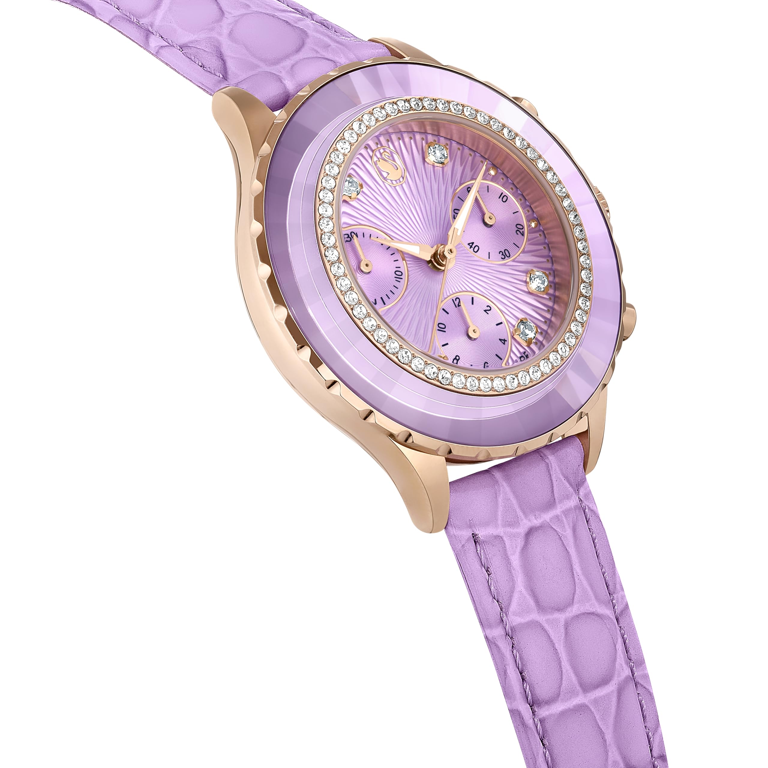 Swarovski Octea Chrono Kollektion Uhr, Swiss Made Chronograph mit Roségold-Finish und Lederarmband