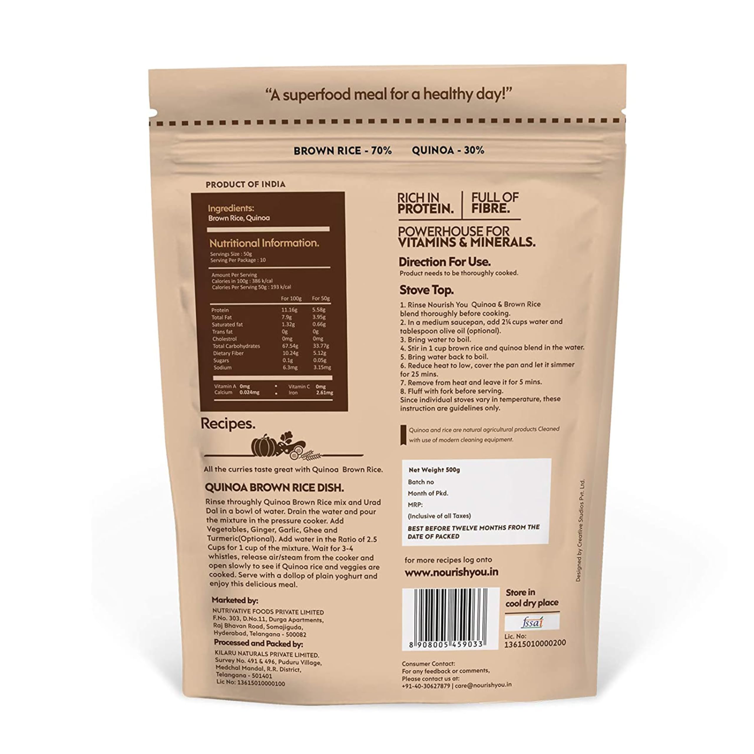 Nourish You Nourishyou Organic Quinoa With Brown Rice Mix, 500Gm (Single Pack) - Image 2 thumbnail