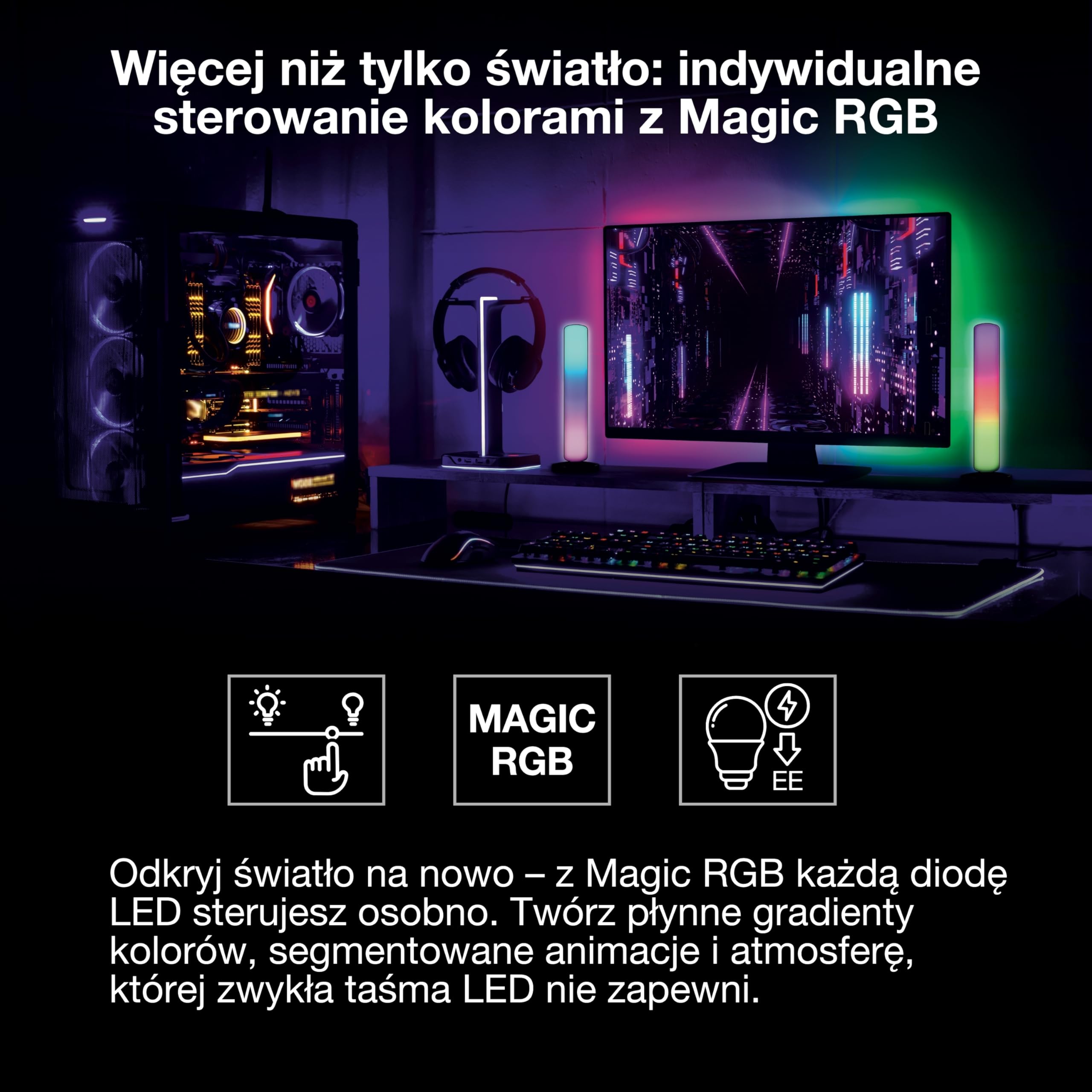 OSRAM SMART WIFI COB dekoracyjne kolorowe COB STRIPS z MAGIC RGB, WiFi i jednorodnym efektem świetlnym, ściemnialne, silikonowe, 5 m, niewymienne żarówki