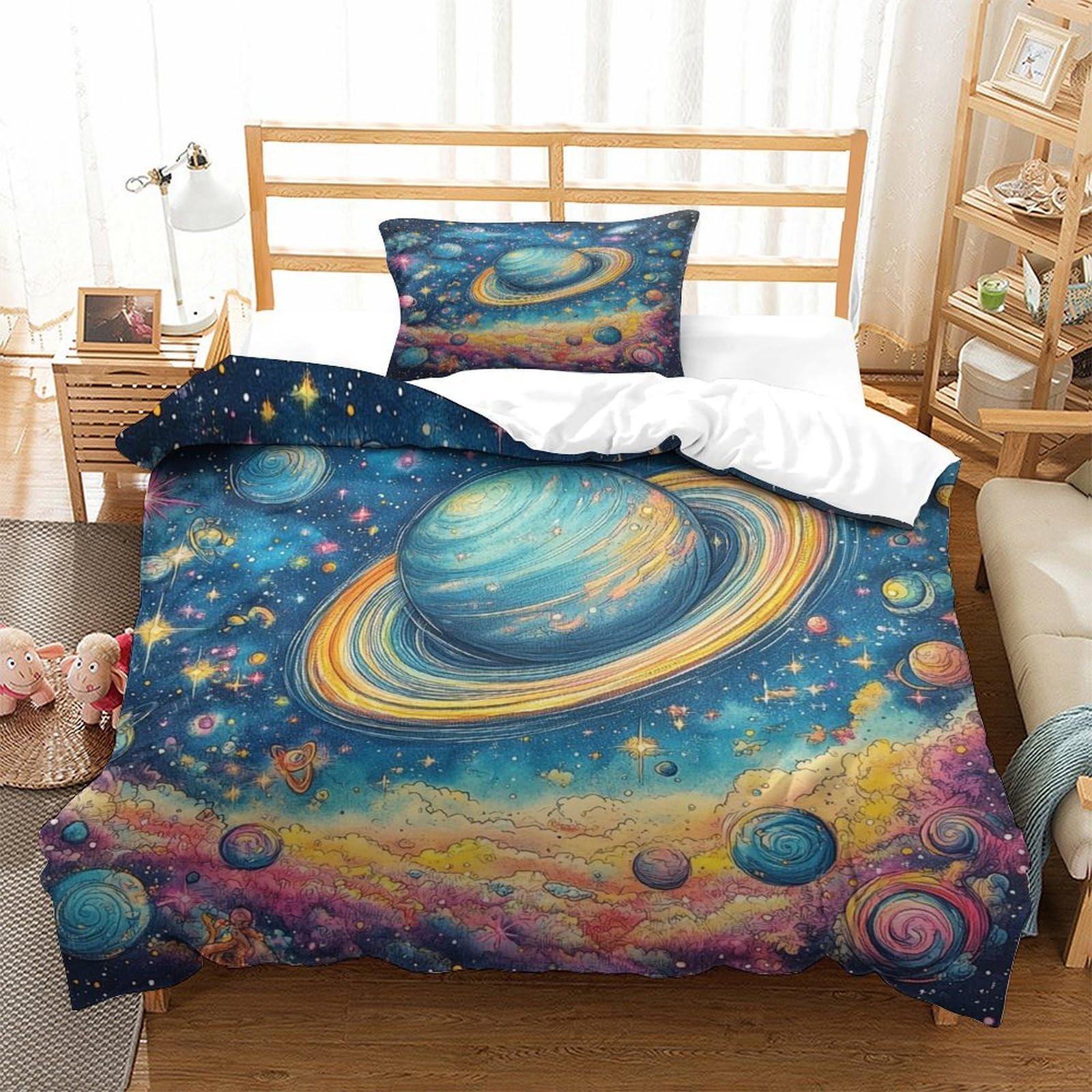 P1s9u7w5y Galactic Nebula 3D Printed Cosmic Planet Duvet Cover Set 3Pcs Microfiber Galaxy Bedding Set Single（135X200cm）