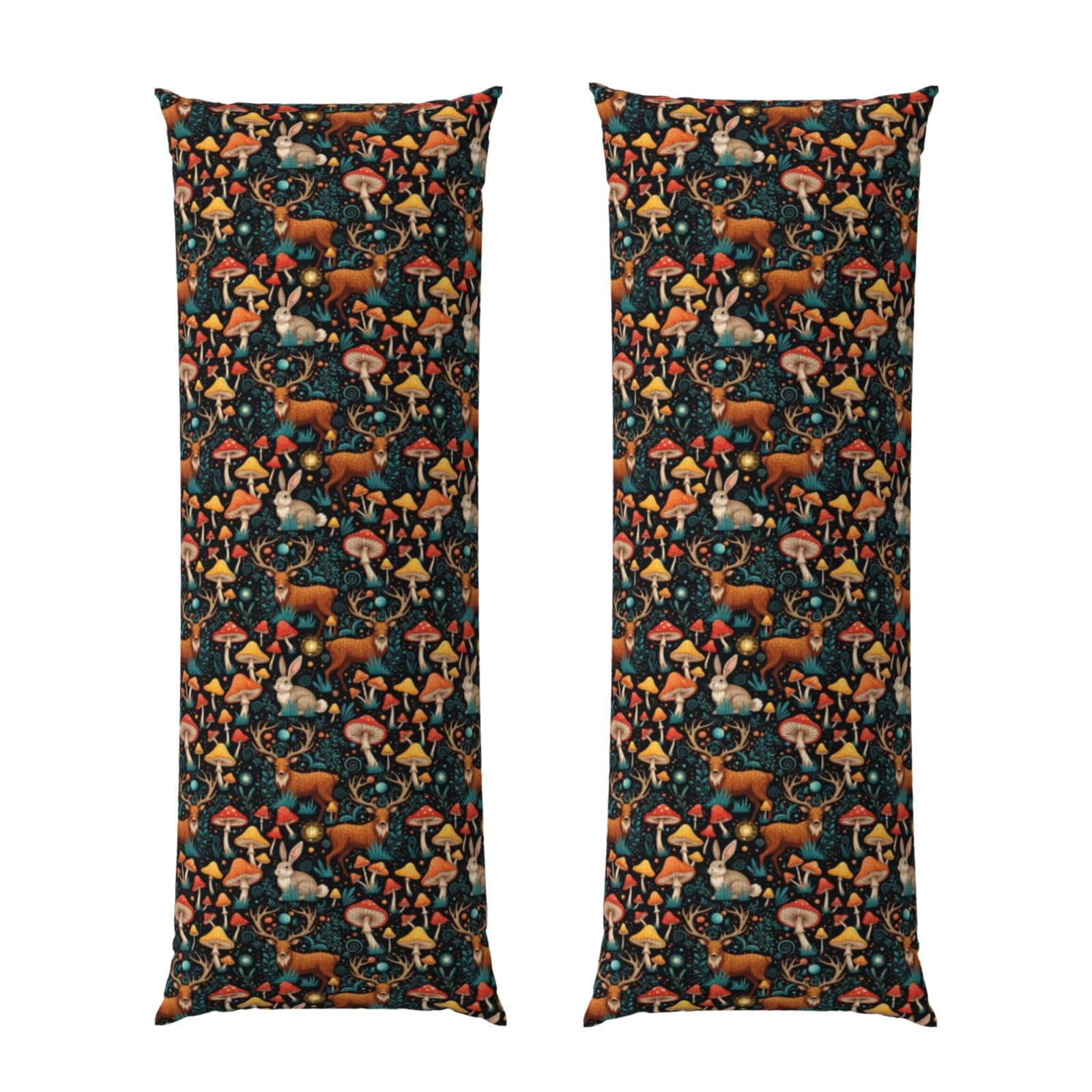 Body Pillow Cover 20x60 Magic Mushrooms Wild Animals Deer, Zippered Microfiber Pillowcase, Soft Cozy Cushion Case, Wrinkle Fade Resistant for Bed Couch