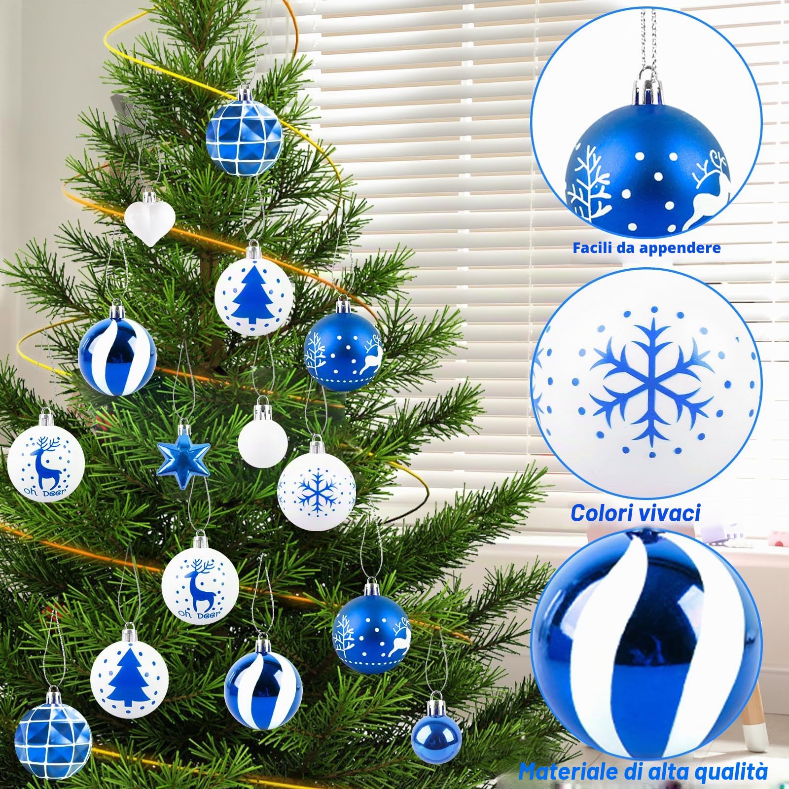 Aitsite 38 Pezzi Palline di Natale Blu e Bianco, 6CM /3CM Palline Albero di Natale Decorazioni Natalizie per Albero, Palle di Natale in Plastica, Infrangibile Appendere Addobbi Natalizi
